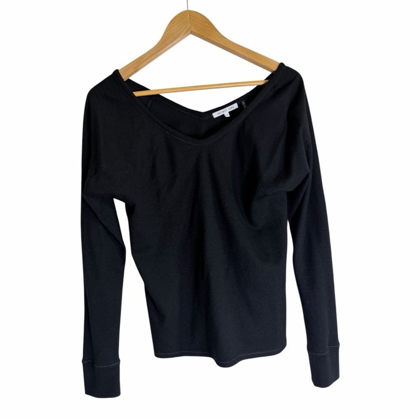 Helmut Lang Black Long Sleeve V Neck Wool/Nylon M
