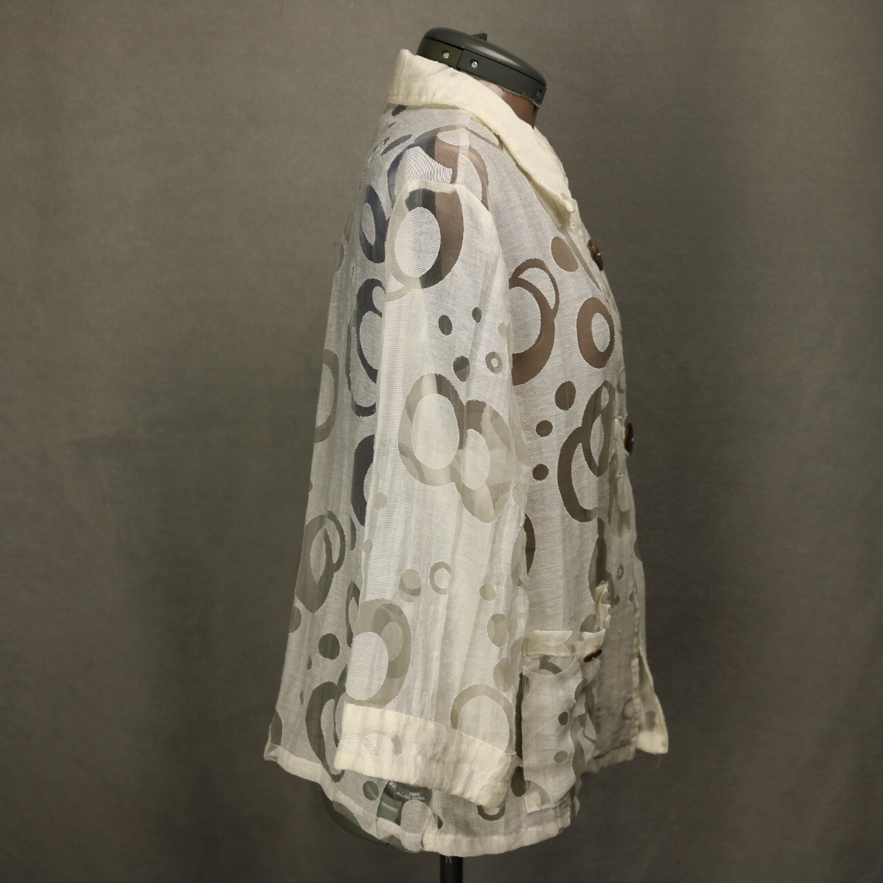 Vintage Kaktus Burnout Button Up Coconut Shell Buttons 3/4 Sleeve Top Ivory L