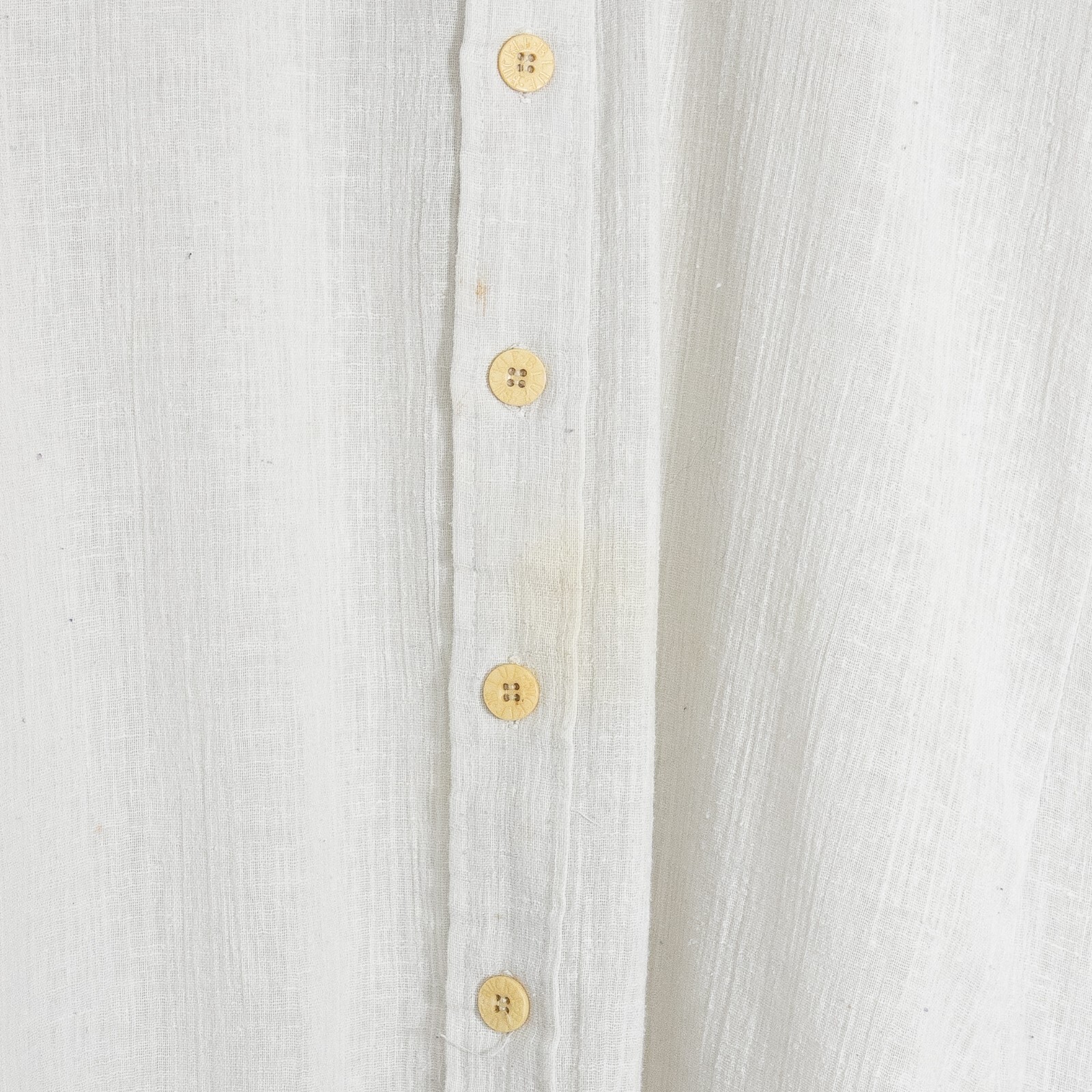 Vintage Womens Linen Button Up Shirt Mens Medium Long Sleeve Quilted Distressed