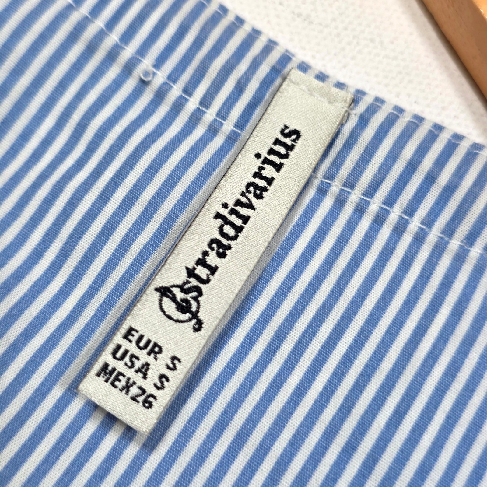 Stradivarius Blouse Womens S Blue White Striped Lace Up Ruffle Long Sleeve Top