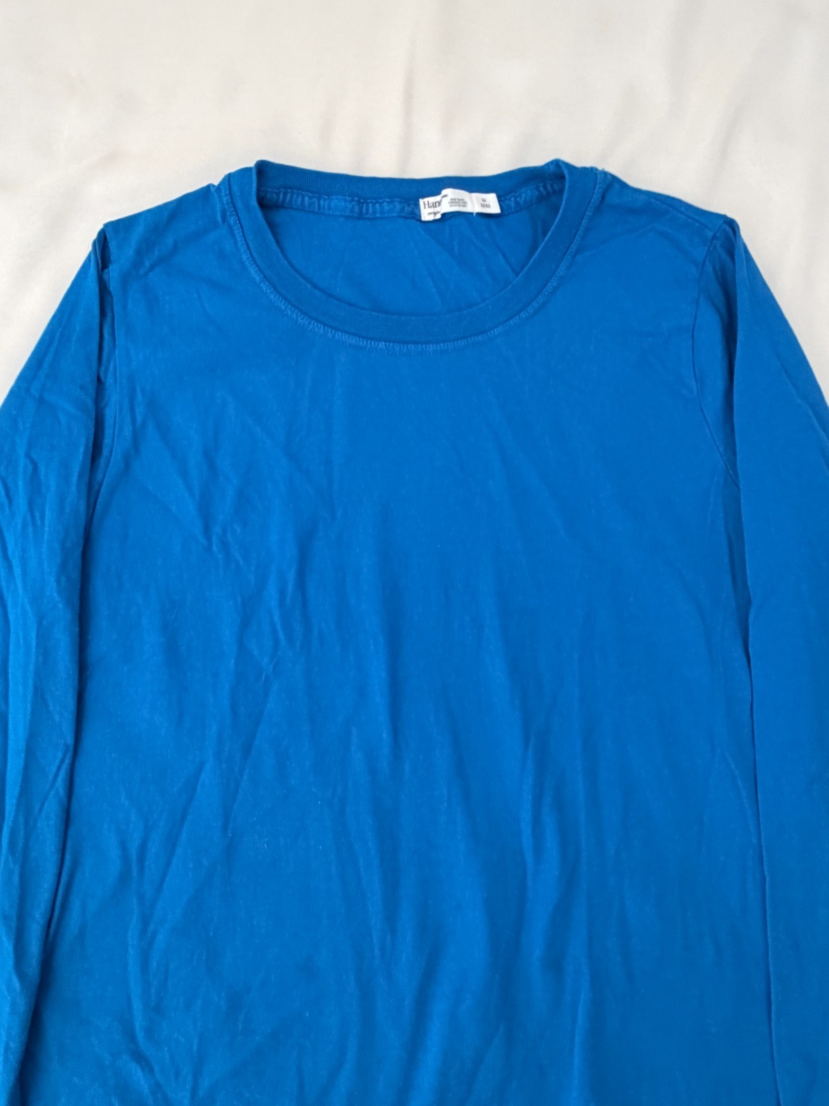 Hanes Originals Women’s Crew Neck Top Medium Blue Cotton Blend Long Sleeve
