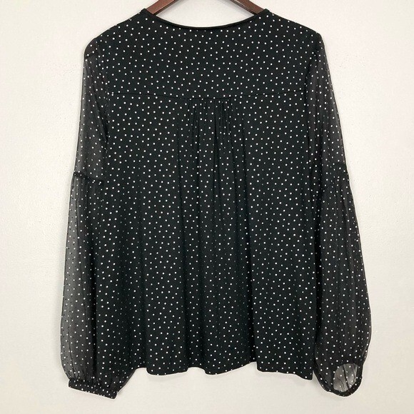 Boden Hazel Metallic Foil Dot Blouse Women’s Size 12 Sheer Lantern Sleeves Knit