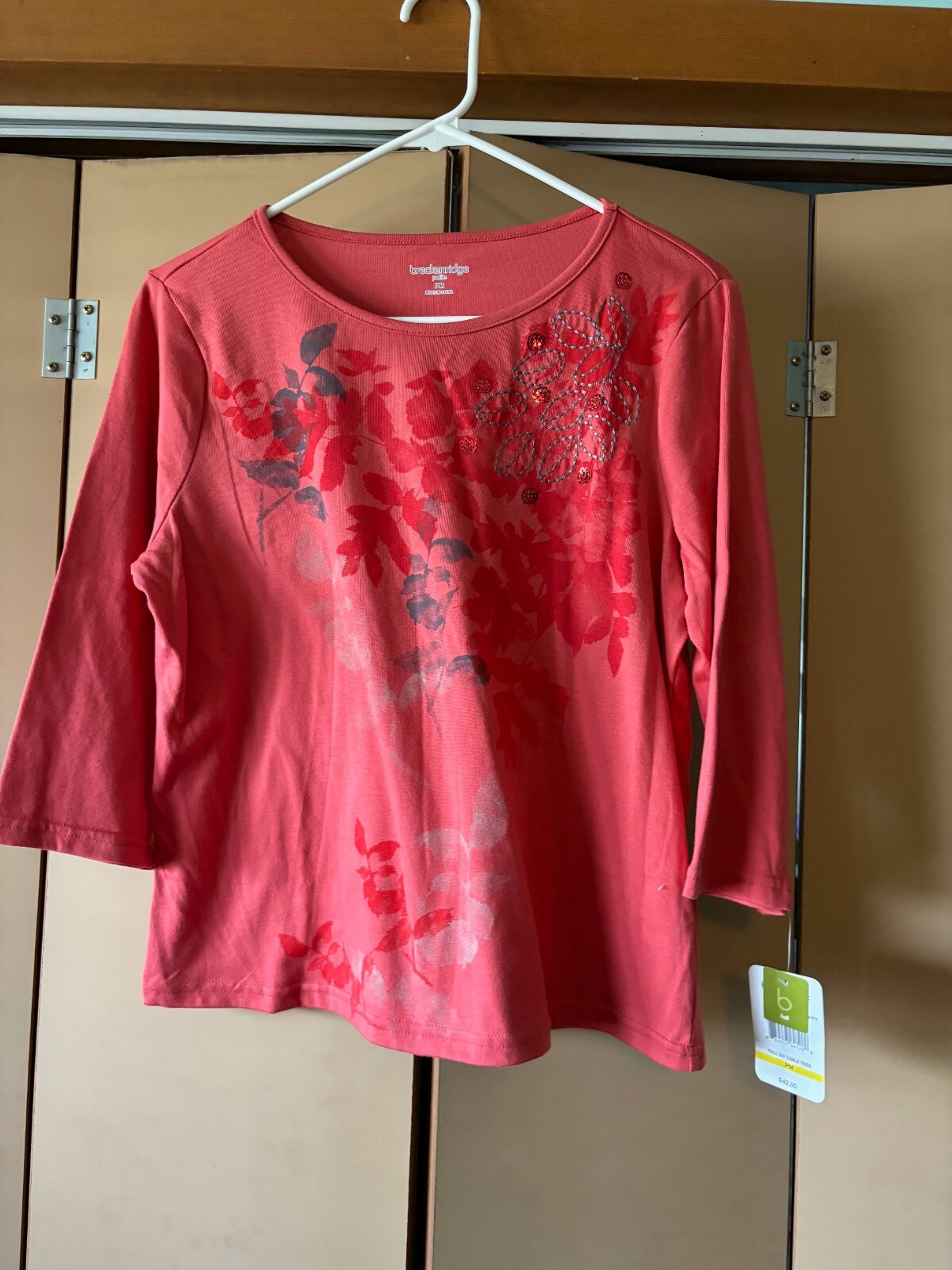 Breckenridge Size PM Petite Medium Sequins Shirt Short Sleeve NEW WITH TAGS