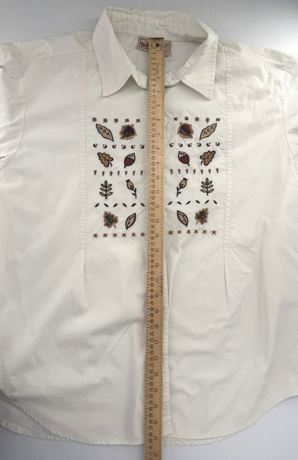 Woolrich Embroidered Fall Leaf Button Up Shirt Women’s Size Large 90s Vtg