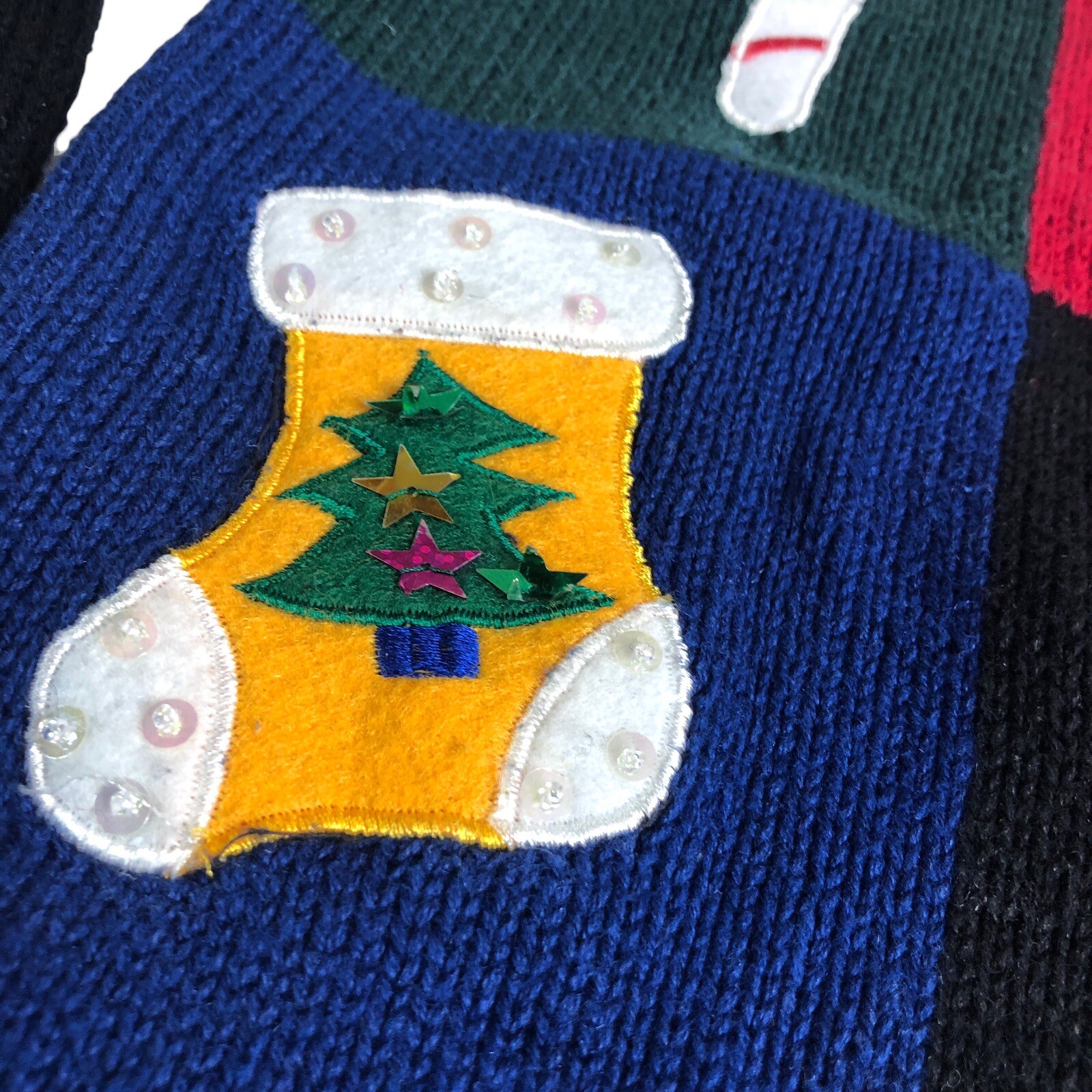 Vintage Dressbarn Christmas Cardigan Sweater Women L Knit Patchwork Sequin Zip