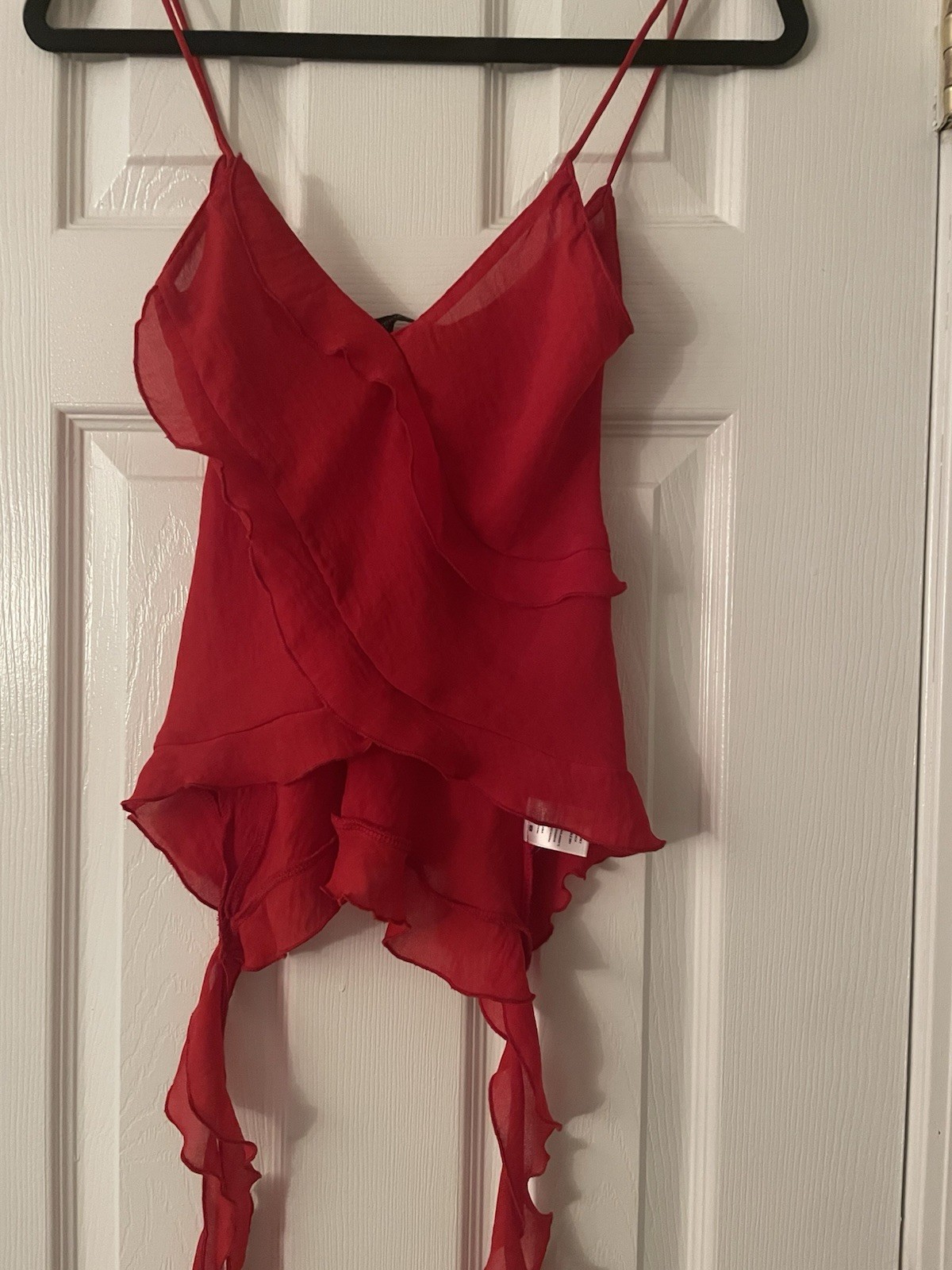 The Vintage Shop Red Ruffle Tie Front Camisole Spaghetti Strap Top Womens S