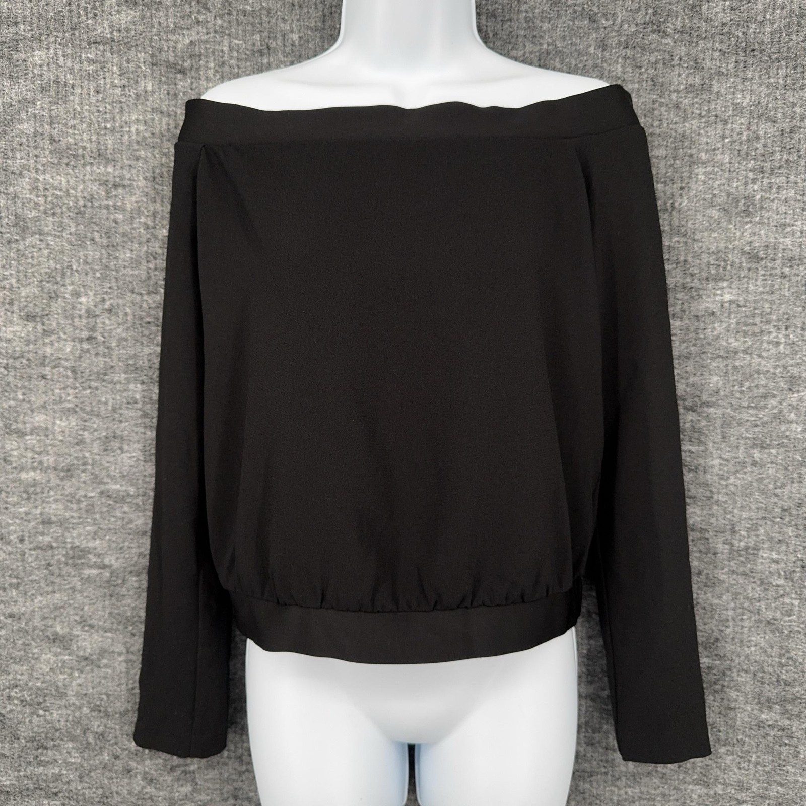 Intermix Blouse Womens P Black Off Shoulder Long Sleeve Elastic Hem Woven Top