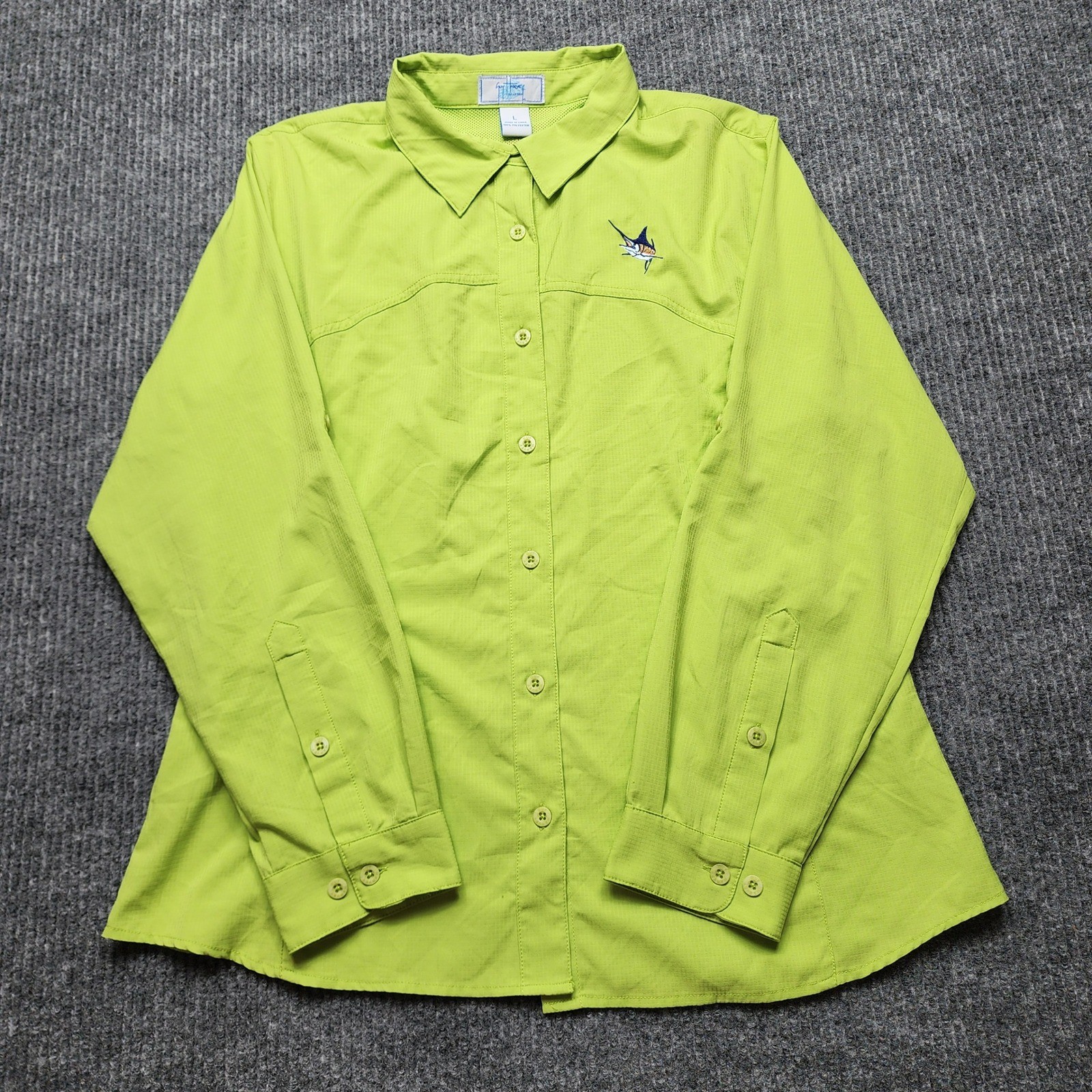 Guy Harvey AFTCO Fishing Shirt Womens Large Lime Green Marlin Embroidered L/S