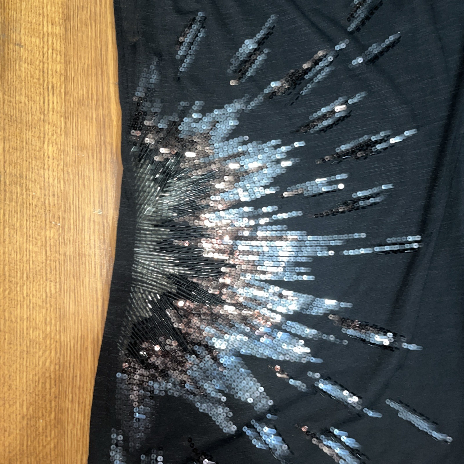 Miss Me Black Top Shirt Rayon Studded Firework Sparkle Design Size L