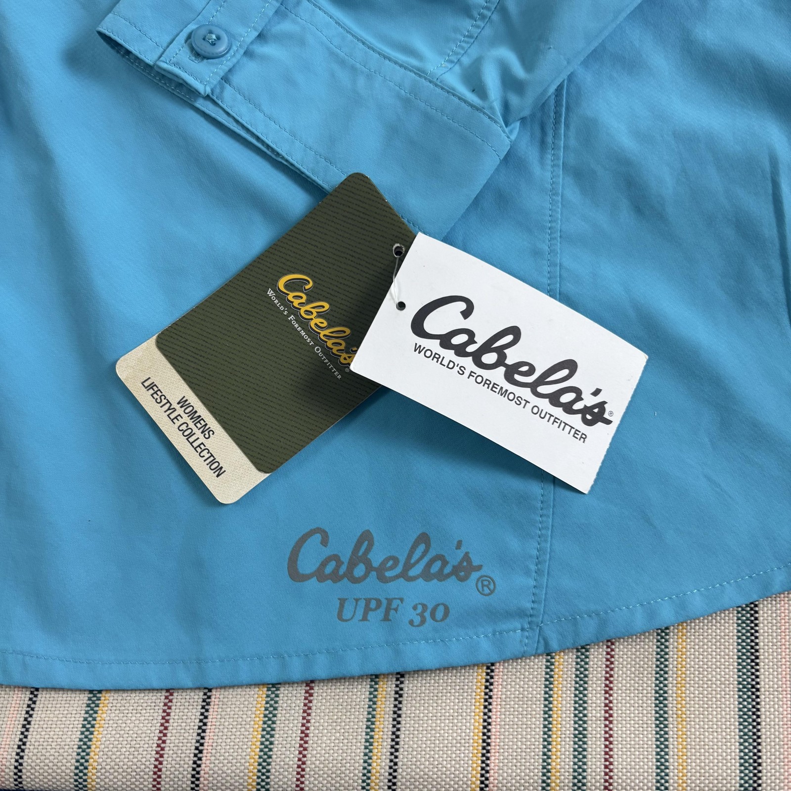 Cabela’s Shirt Womens 2XL Blue UPF 30 Long Sleeve Button Up Outdoor Hiking