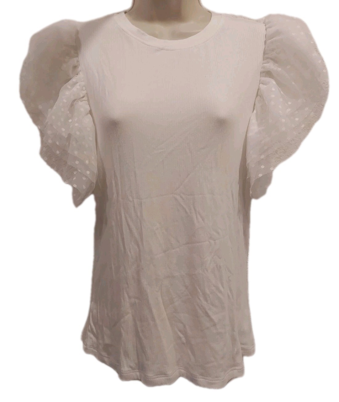 Womens Blouse Sz Xl White Ruffles Viscose/elastane Unbranded