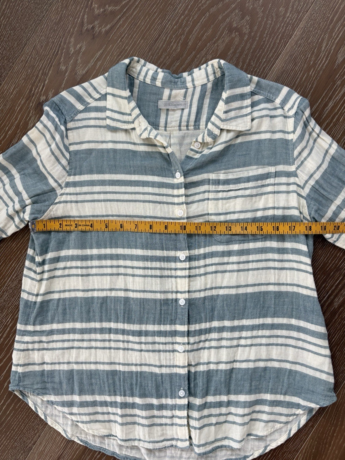 Outerknown Costa Button Down Gauzy Double Weave Shirt Blue Cream Stripe Medium