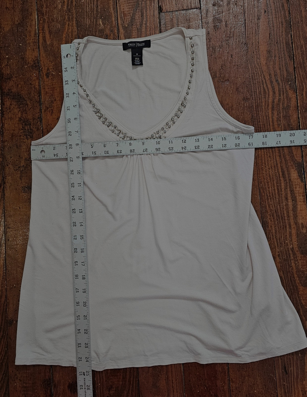 White House Black Market Womens Top Ivory Diamond Beads Sleeveless Rayon Medium