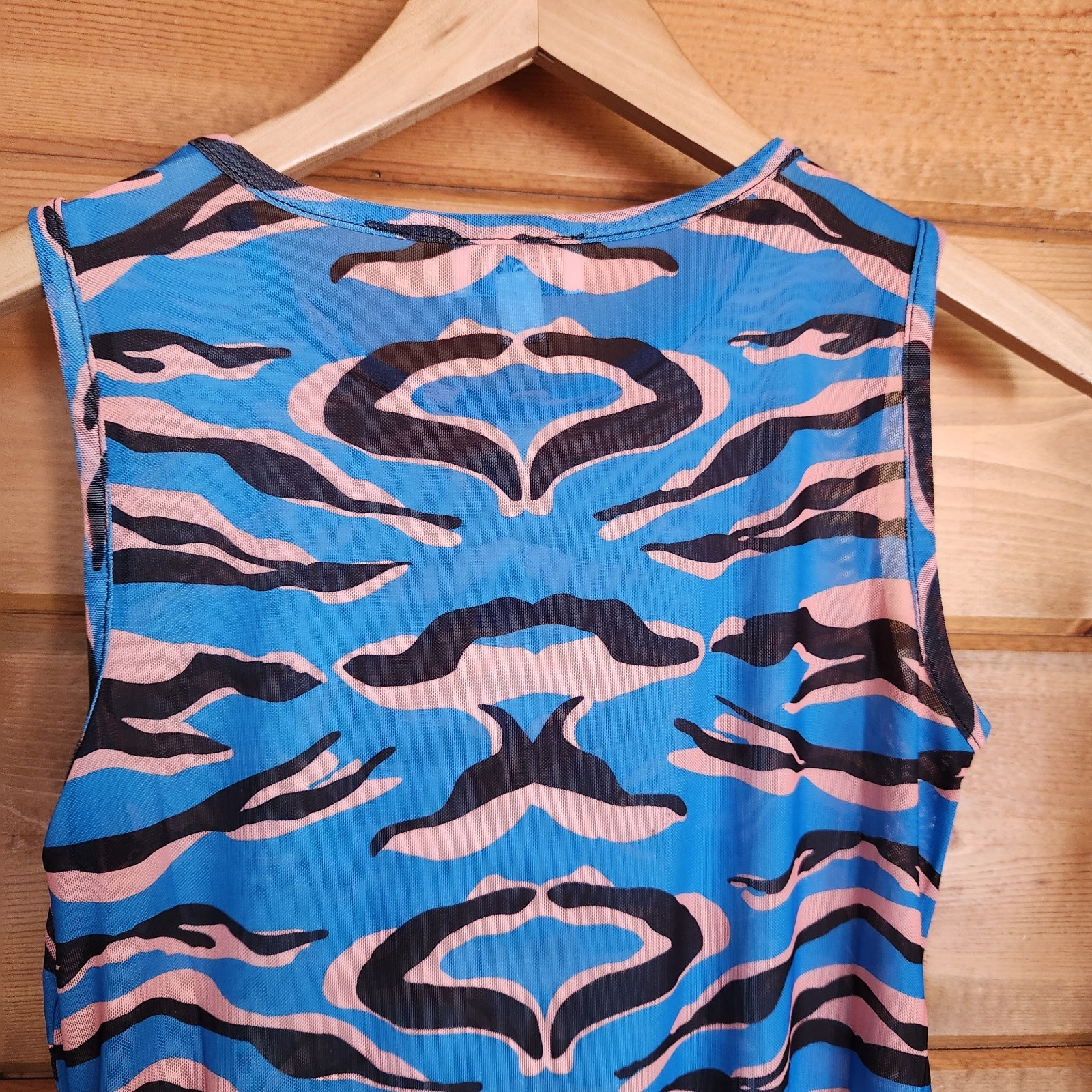 TEREA Andrea Pitter NWT Astrid Mesh Bodysuit Azure Blue Animal Prnt Stretch Sz S