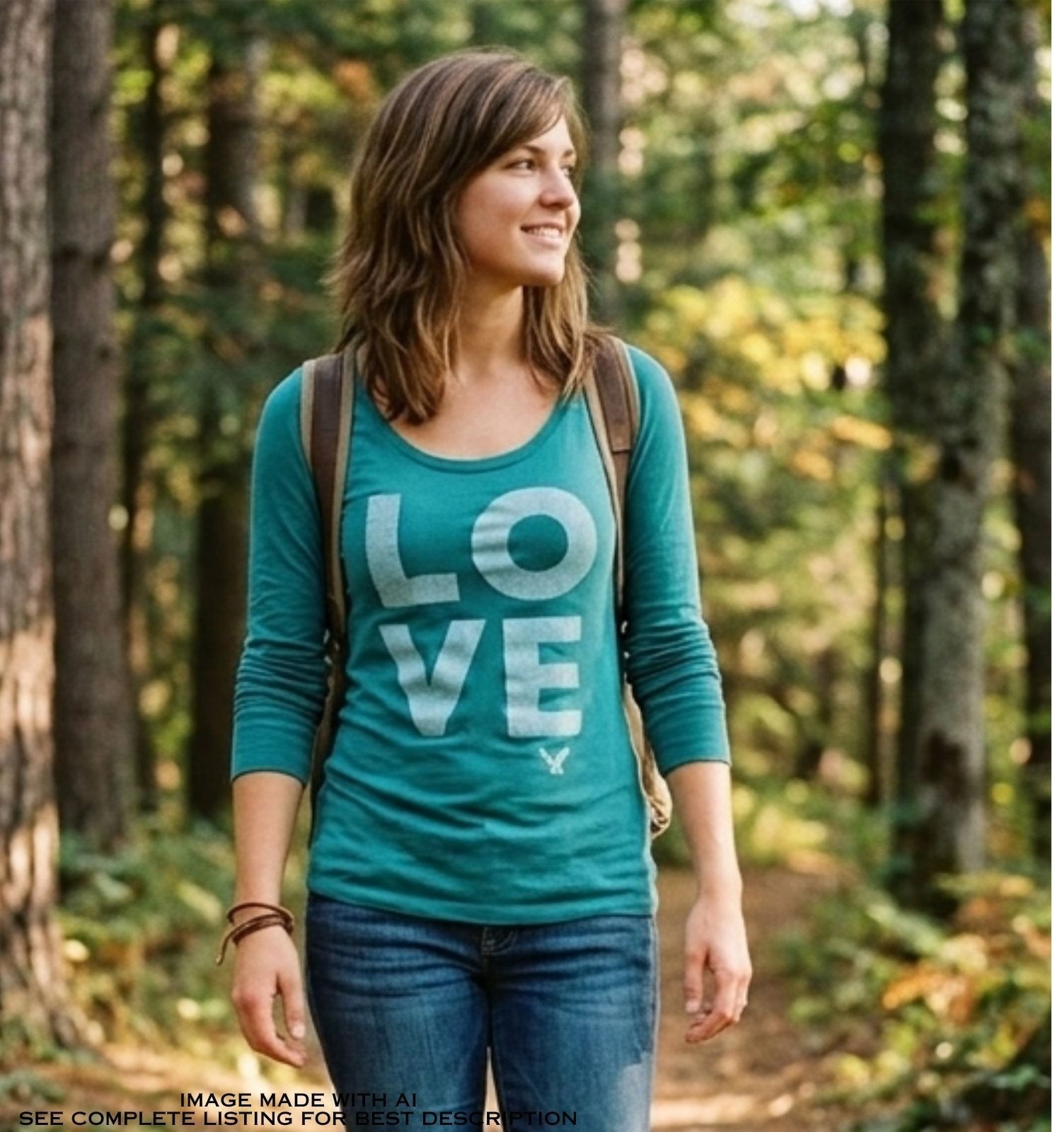 2013 American Eagle Love Logo Shirt XS Scoop Neck Long Sleeves Teal Powder Blue