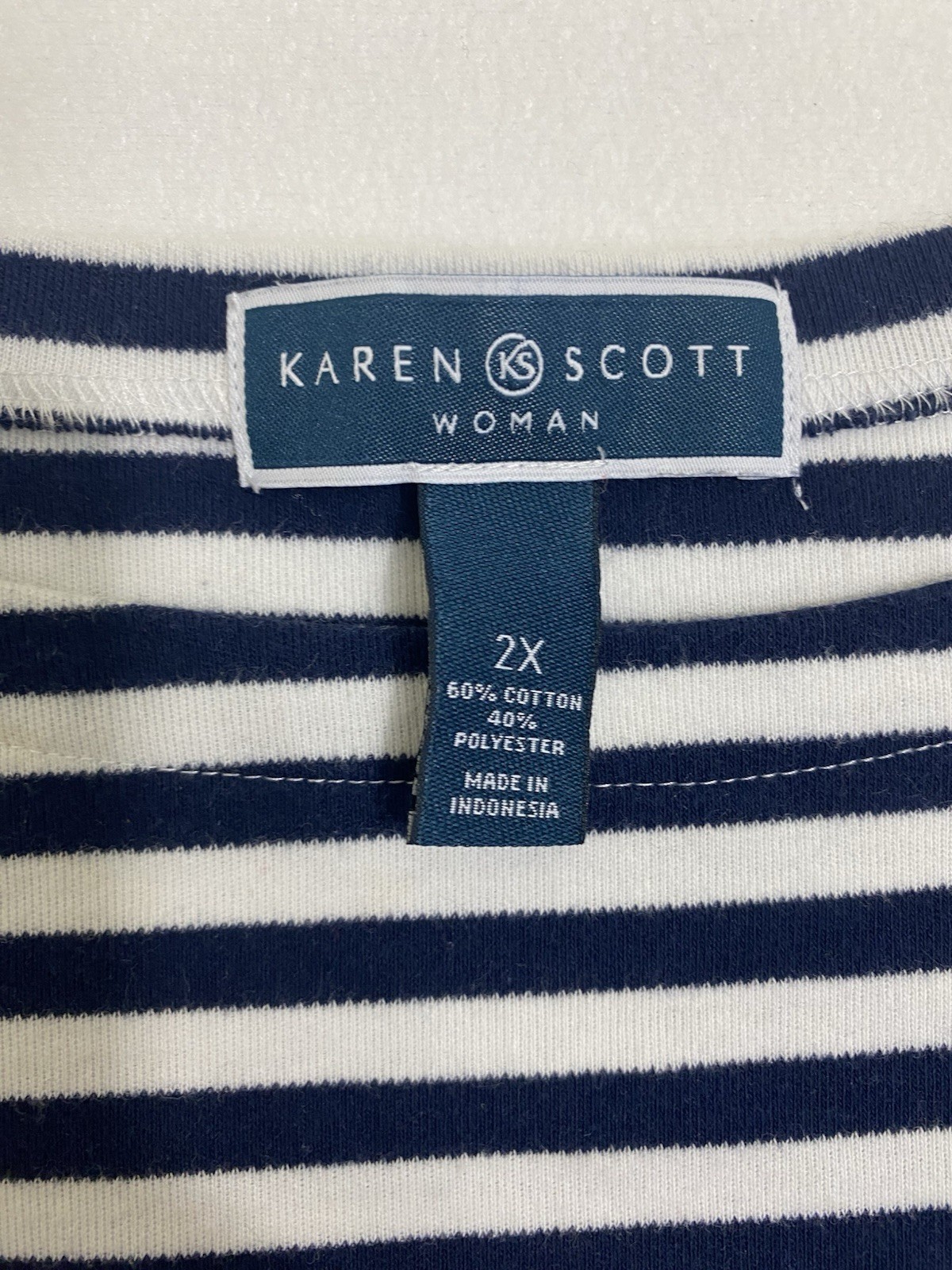 Karen Scott Womens 2X navy, red, white striped short sleeve top