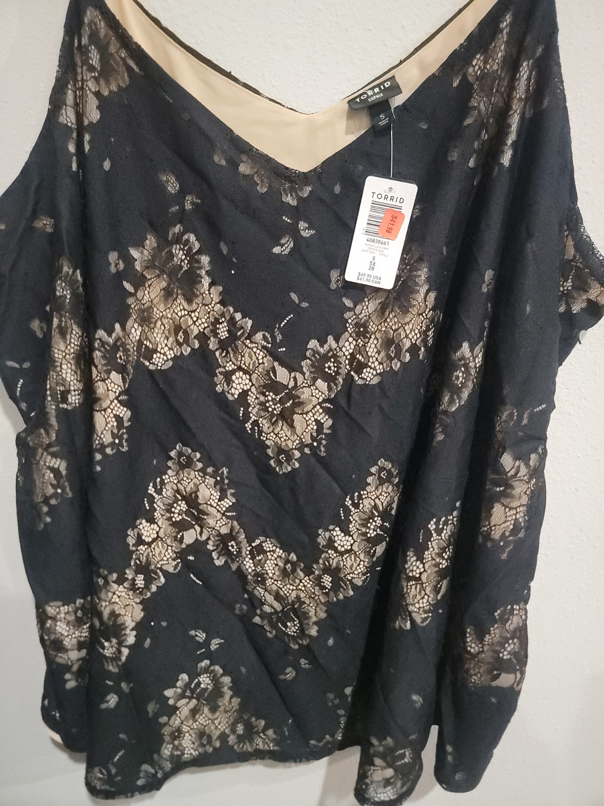 Torrid Sophie Lace Cami Black Over Tan Sleeveless Plus Size 5 5X 28 NWT New