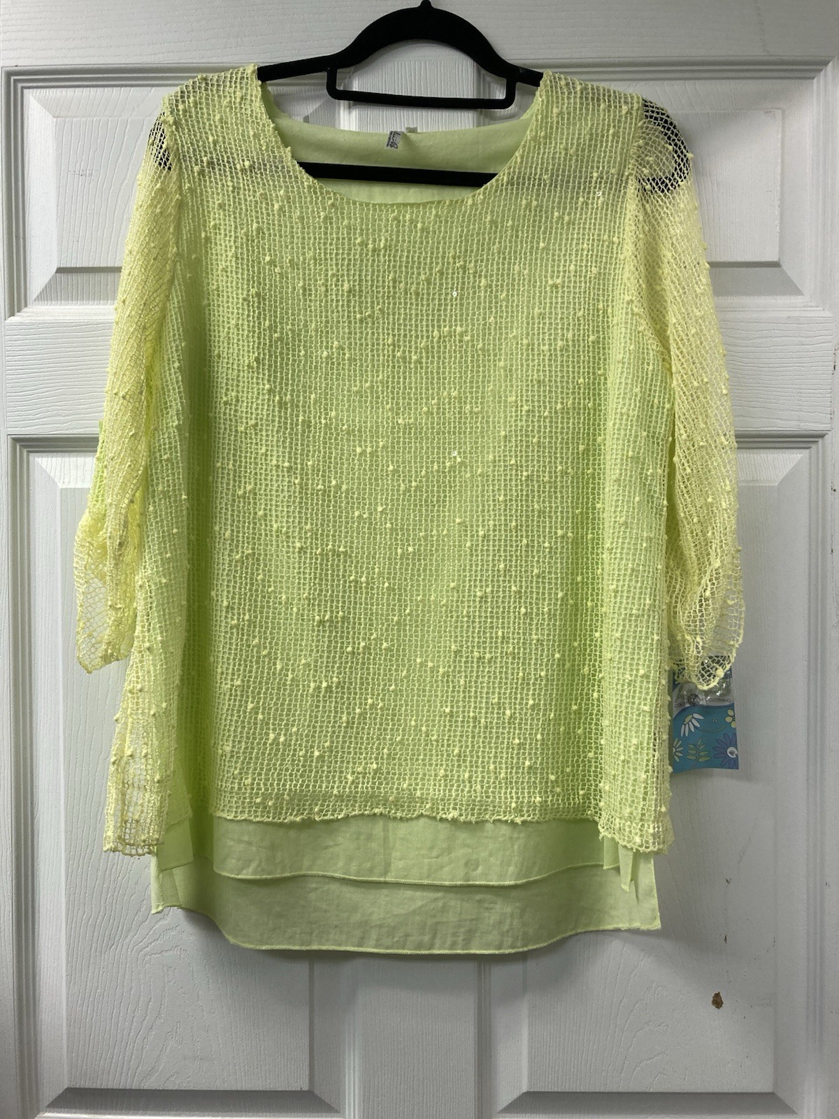 Lulu B L Neon Yellow Textured Sequin Top