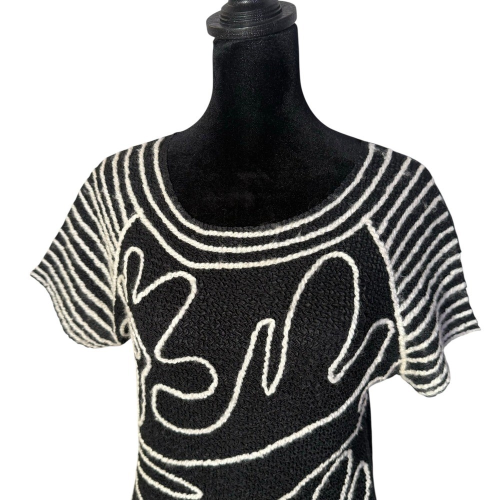 Abstract Art To Wear Crinkle Top Womens S Black White Lagenlook Textured Blouse