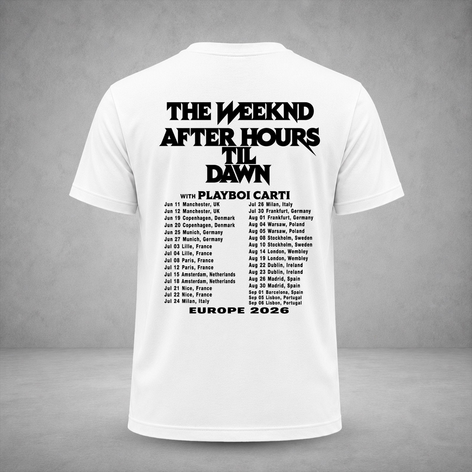 The Weeknd Inspired After Hours Til Dawn Europe 2026 Tour Dates Music Fan Tee