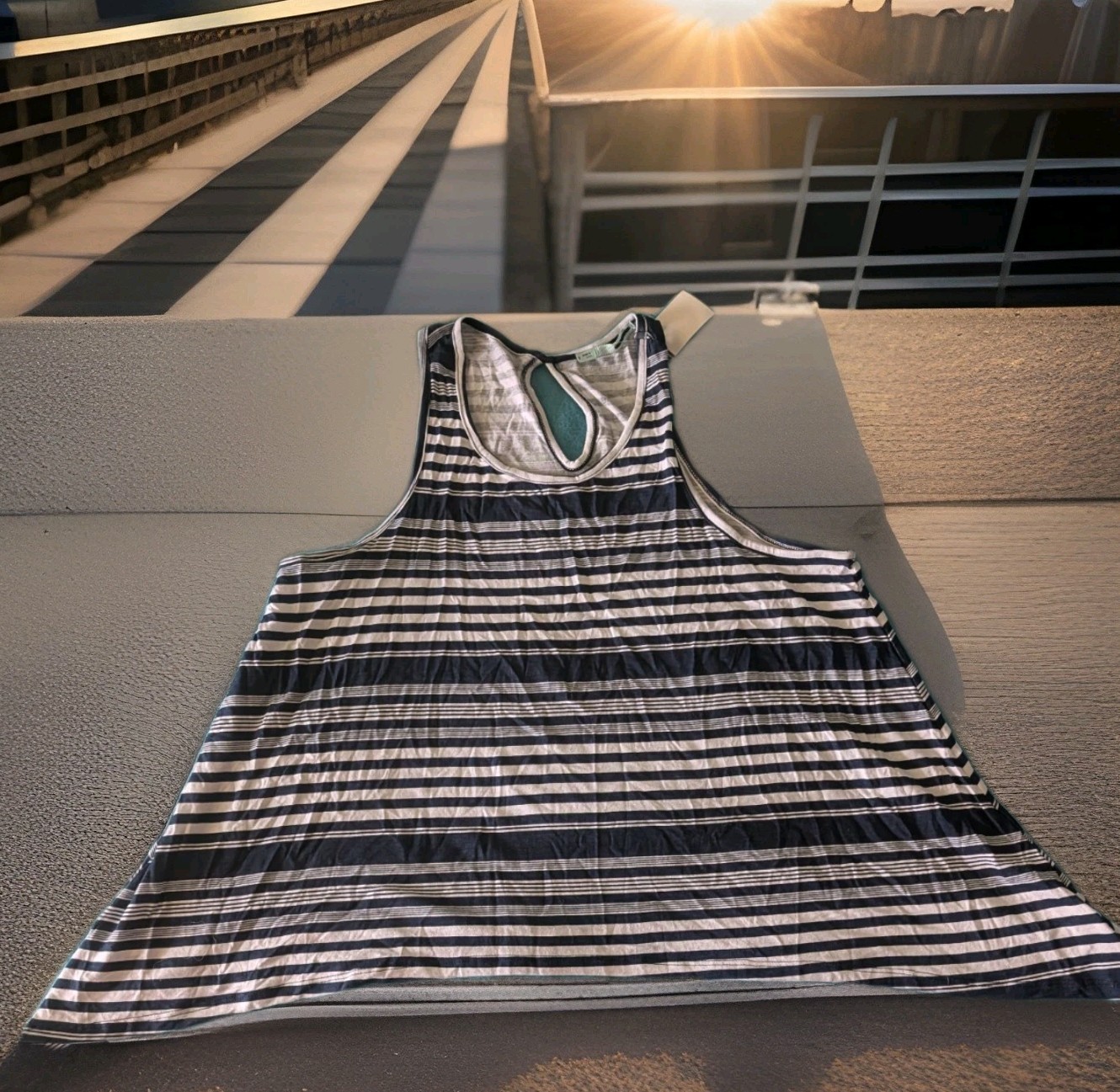 Maunces Women’s Navy Blue White Striped Wide A Line Tank Top Size S OR M USA NEW