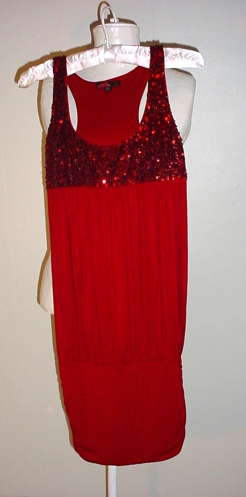 Sleeveless Sequined Balloon Top Size Medium by 21, Scarlet Red O11225 Stretch