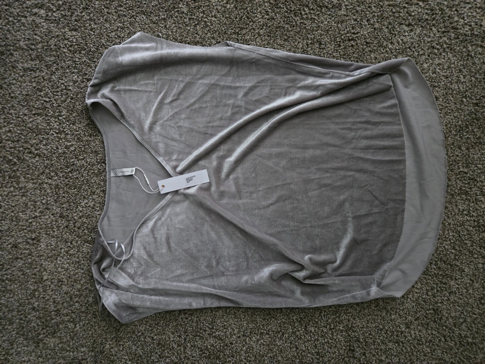 Silver Gray Velvet Draped Top – Size Small
