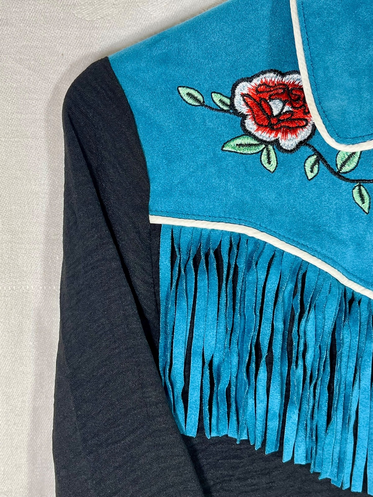Women’s John Moon Texas Western Fringe Embroidered Roses Western Shirt S