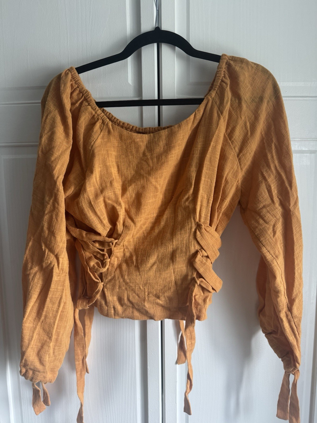 Free People Tan/ Orange Long Sleeve Blouse | XS