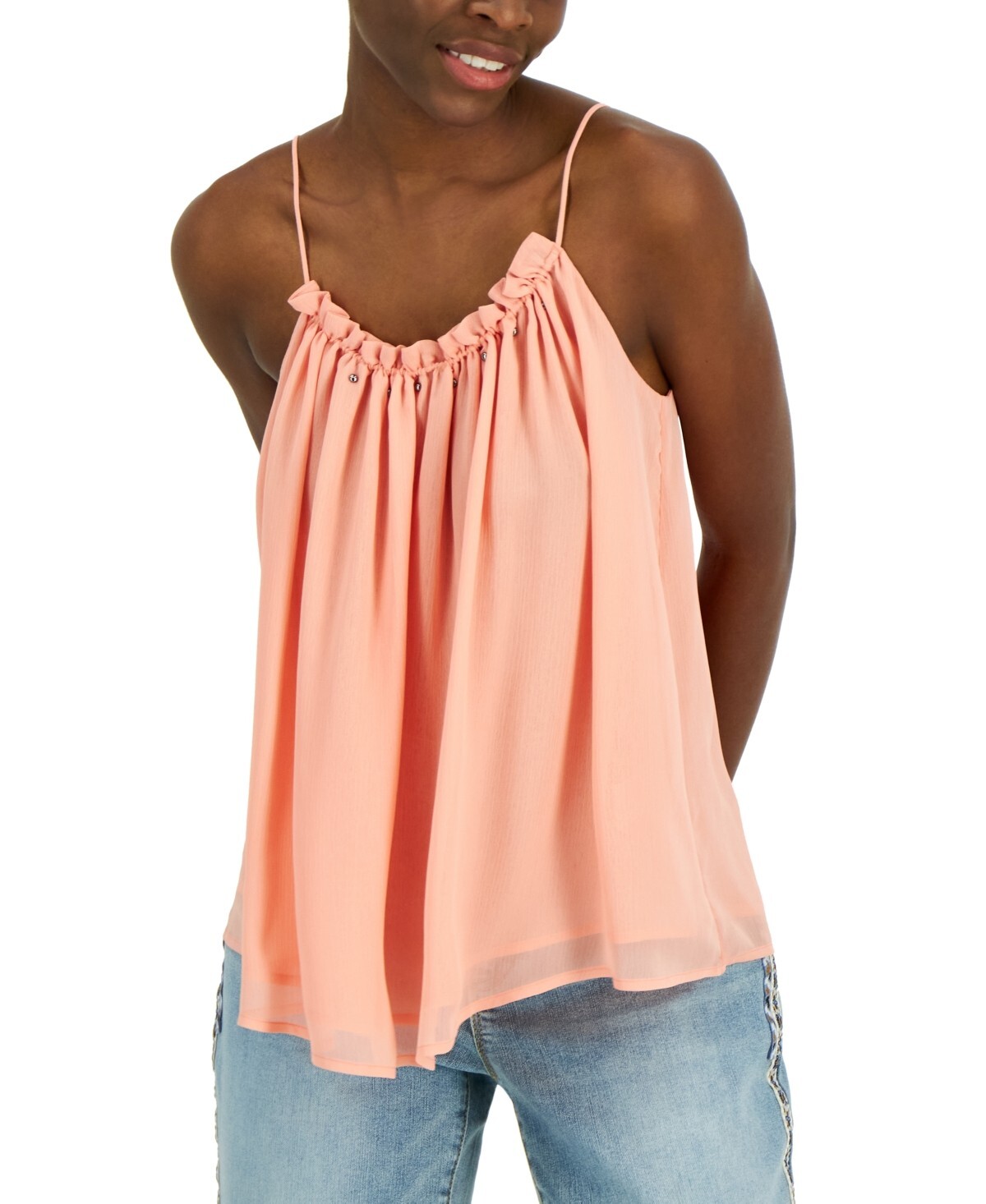 Inc International Concepts Women’s Embellished Top, Sz L, Peach Parfait