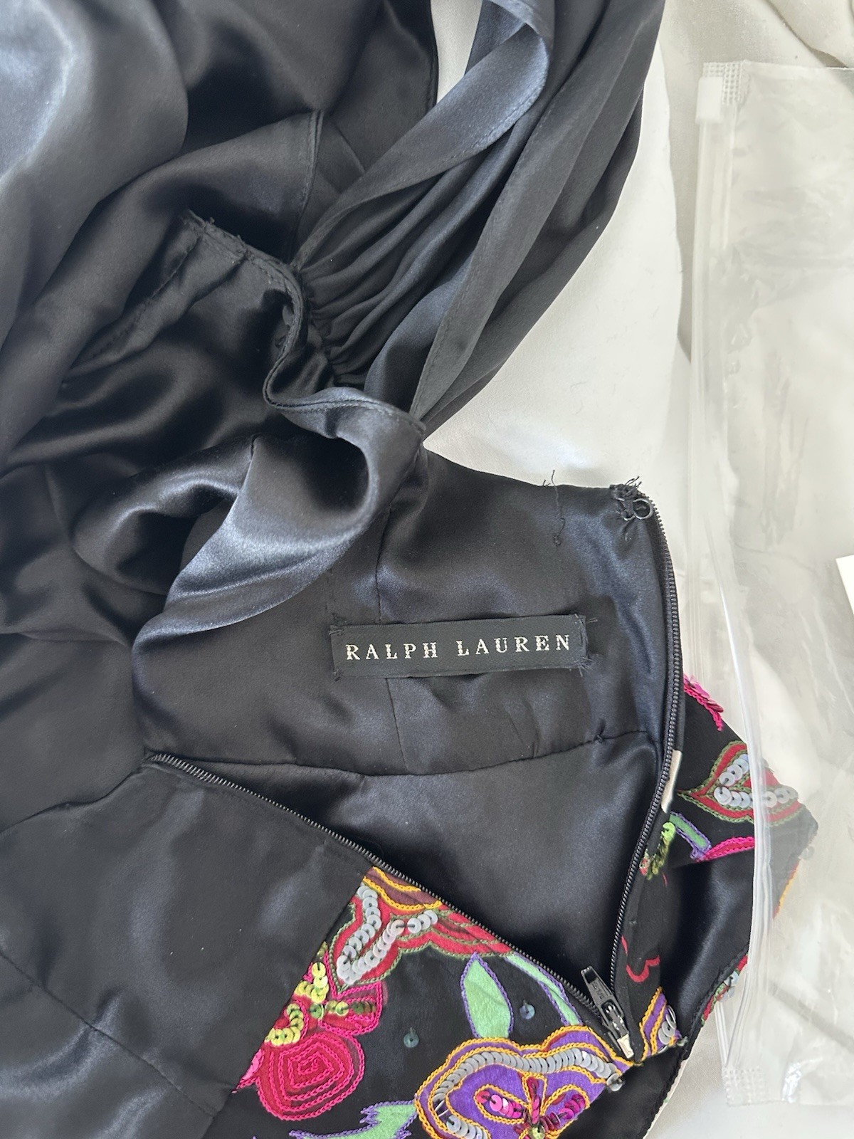 Ralph Lauren Black Silk One Shoulder Top Embellished Waist