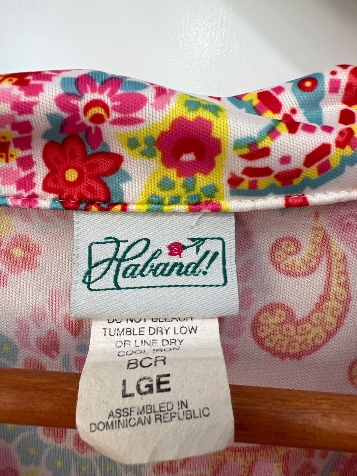 Vintage Haband Short Sleeve Polo Top Size Large V Neck Polo Pink Multicolor Boho