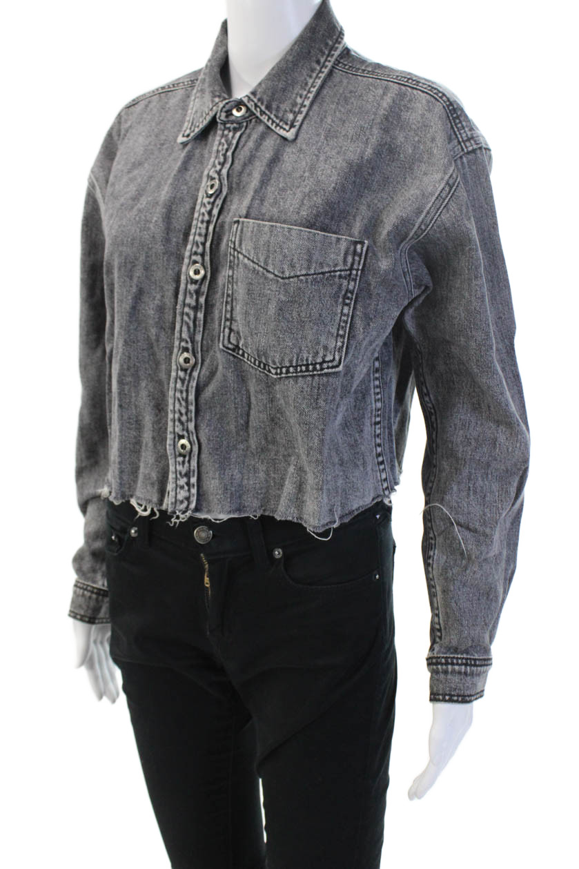 Grlfrnd Womens Dark Gray Cotton Button Long Sleeve Grunge Jacket Size S