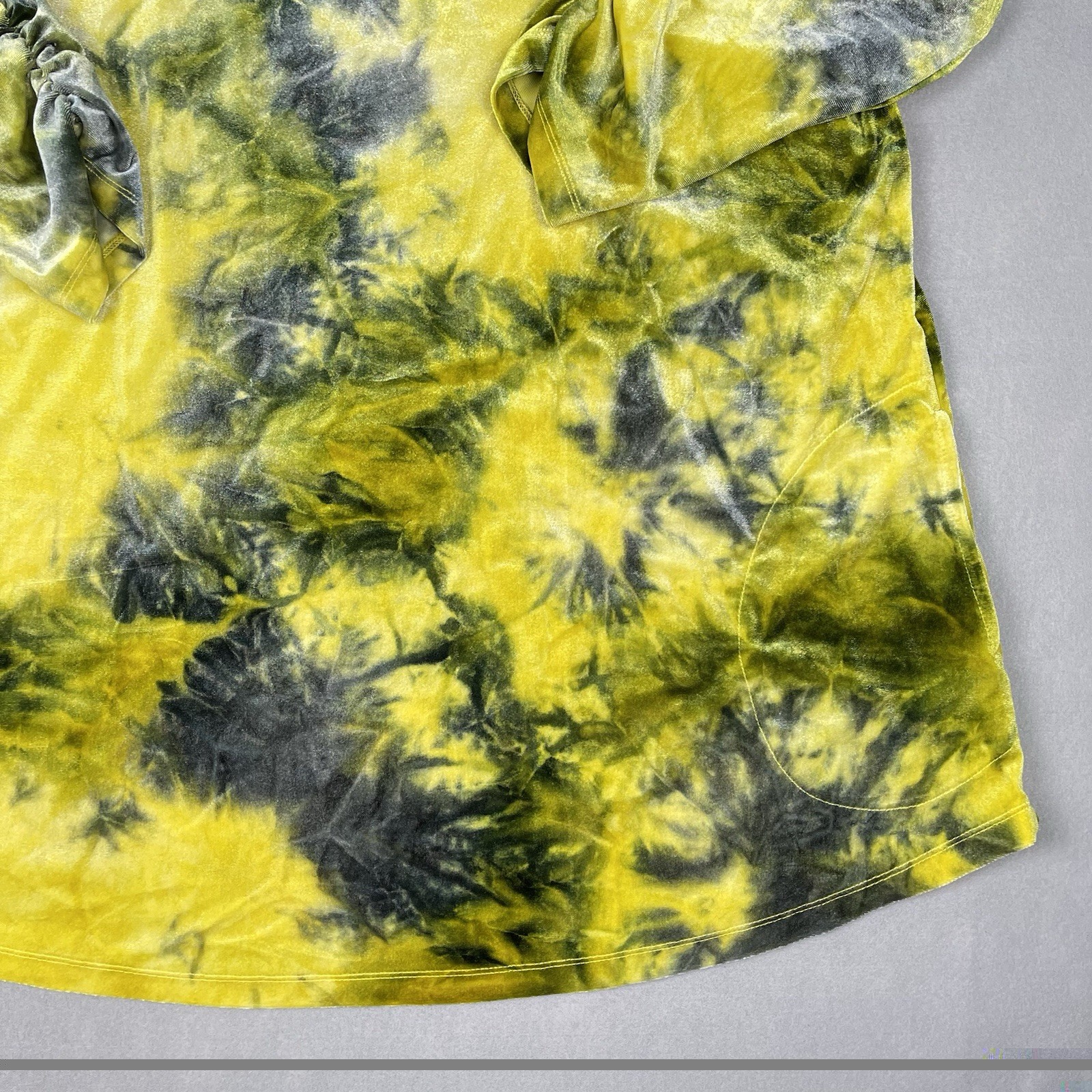 LOGO Lori Goldstein Womens Tie Dye Velour Tunic Top Sz 2X Yellow Boho Stretch
