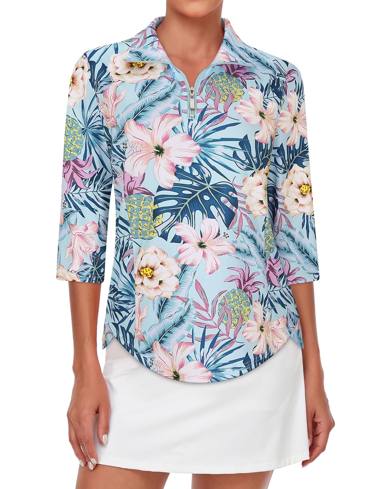 Tanst Sky UPF Clothing Women,Zip Up Tops Sun Protection 3/4 Sleeve Shirts