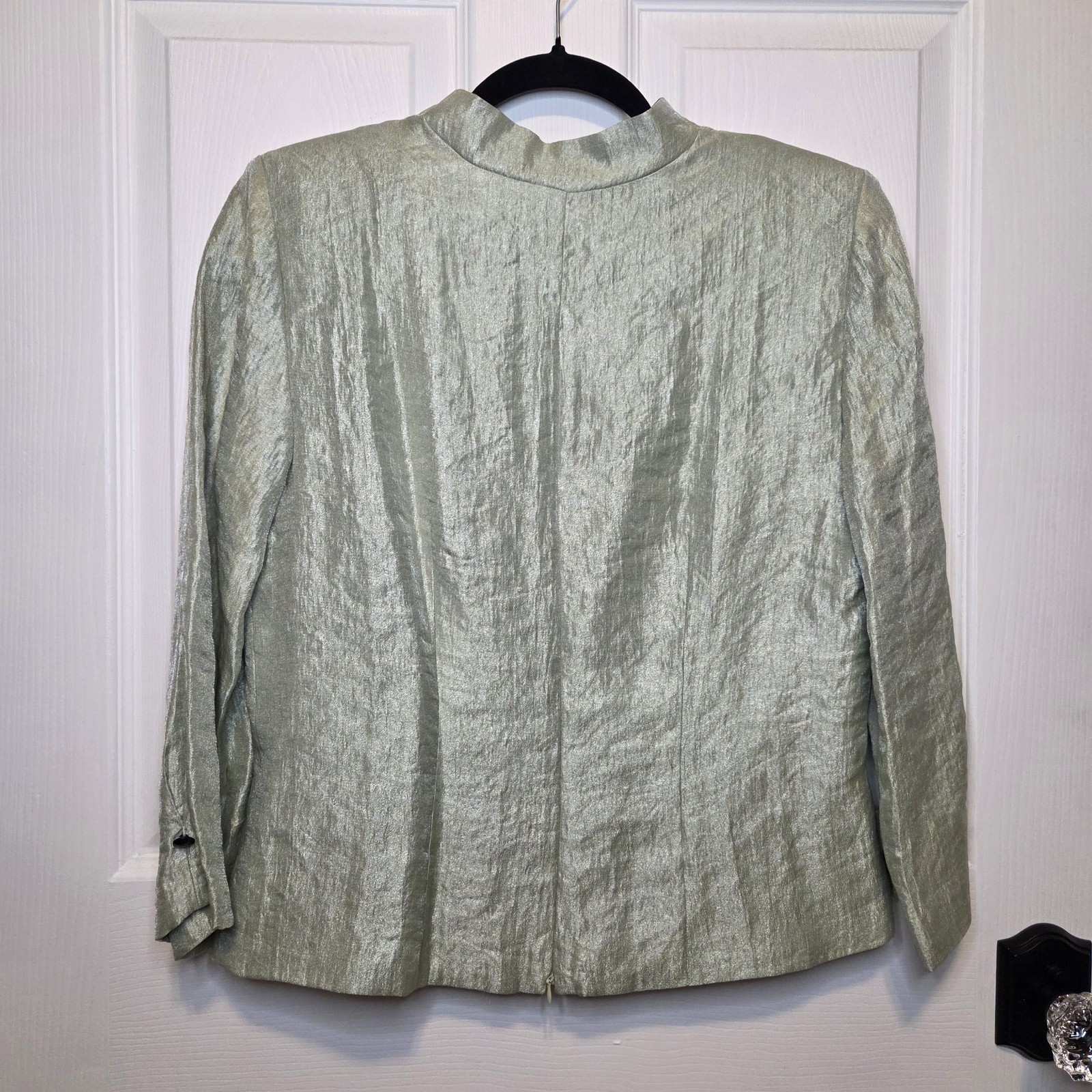 VTG Expo New York Blouse L Green Metallic Shimmer Beaded City Glam 80s 90s Art
