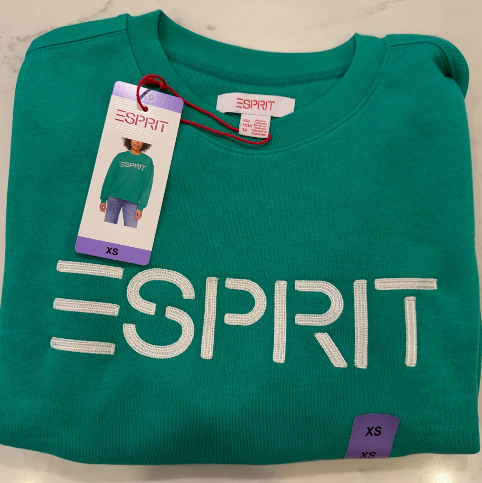 Esprit NWT Women’s Logo 80’s Crewneck Viral-Cream, Blue, Green XS M Embroidered