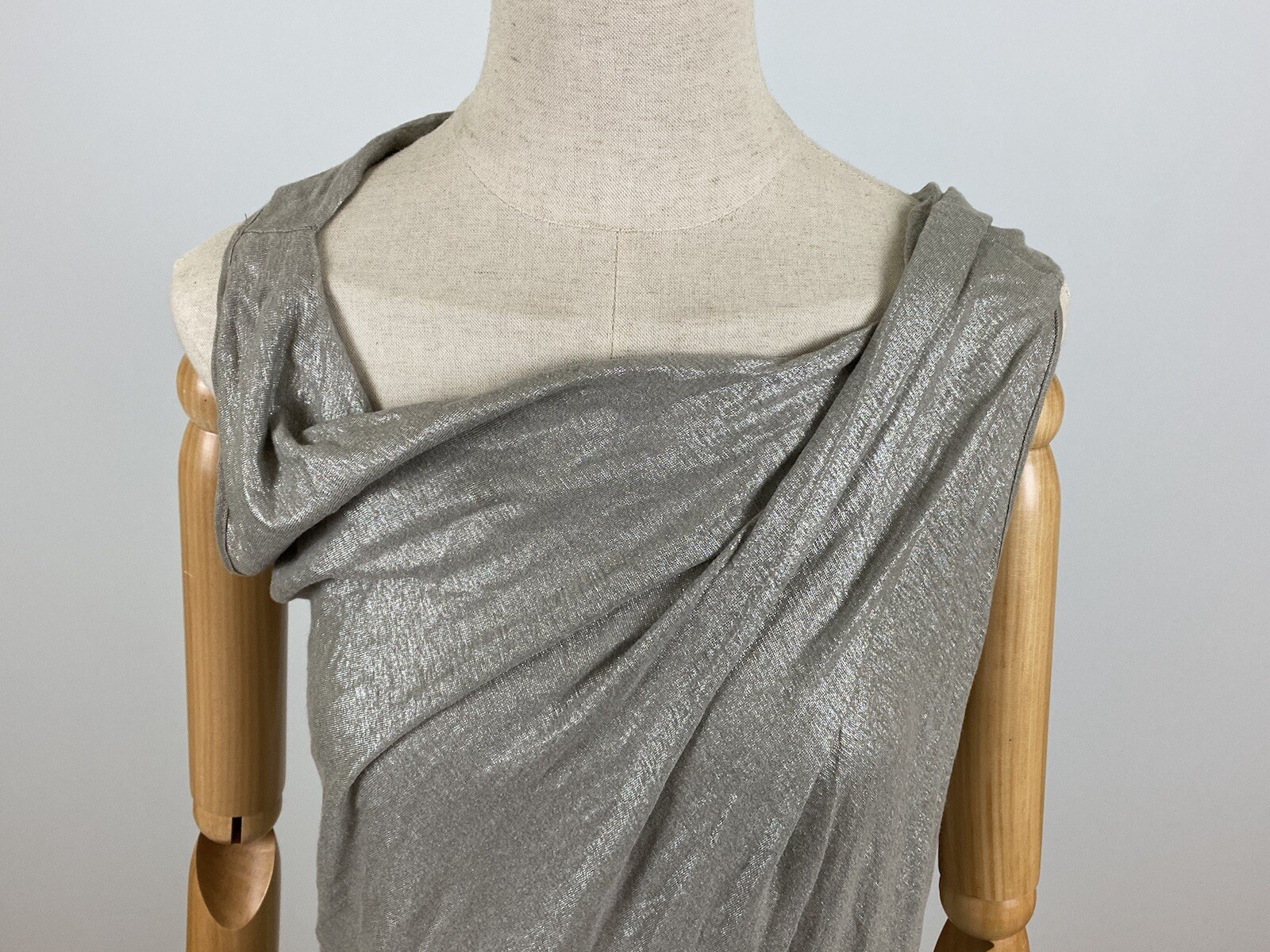 SARAH PACINI Designer Linen Silver Metallic Sleeveless Dress Top Size S/M