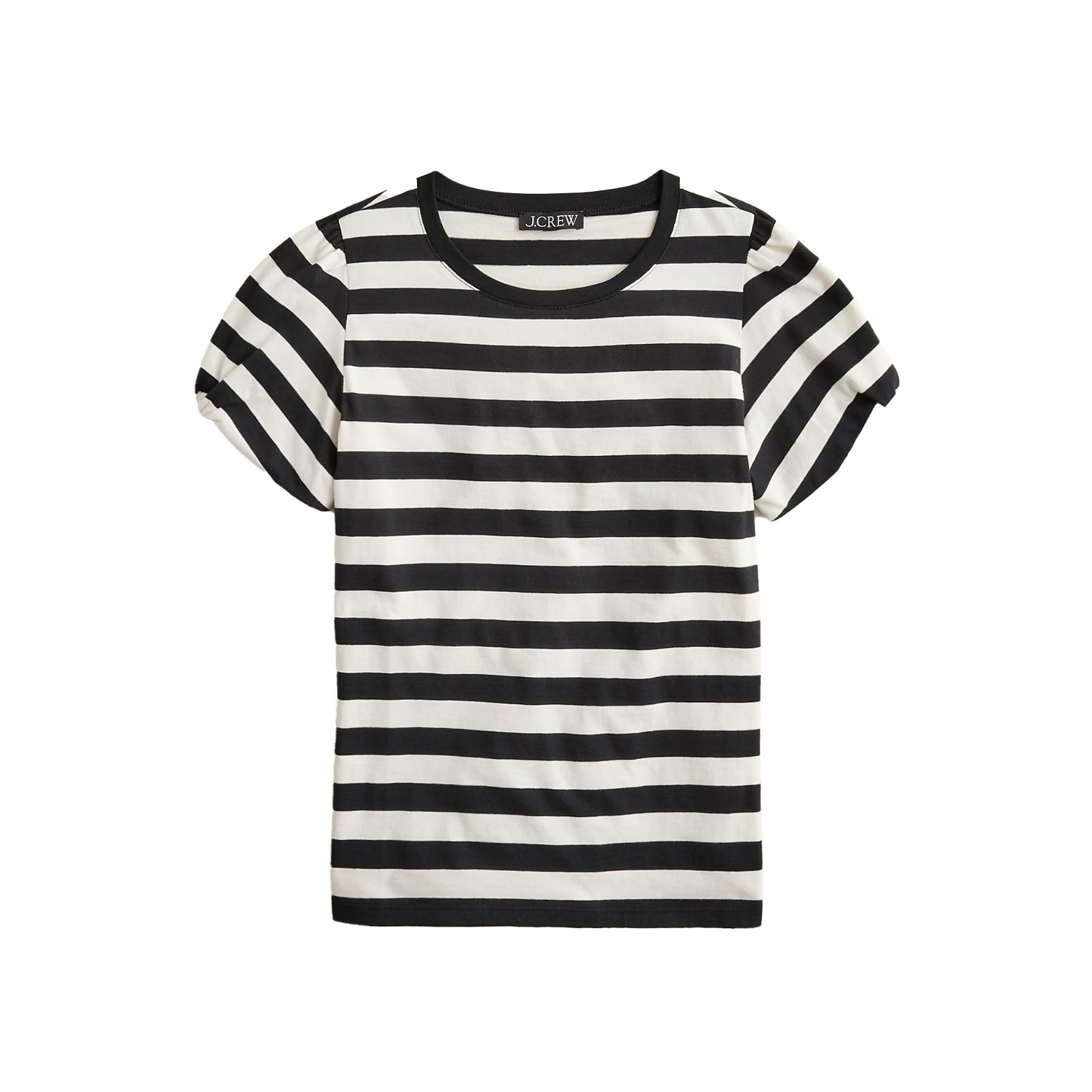 J.Crew Puff-Sleeve T-Shirt Womens Size M Striped 100% Cotton Vintage Jersey Tee