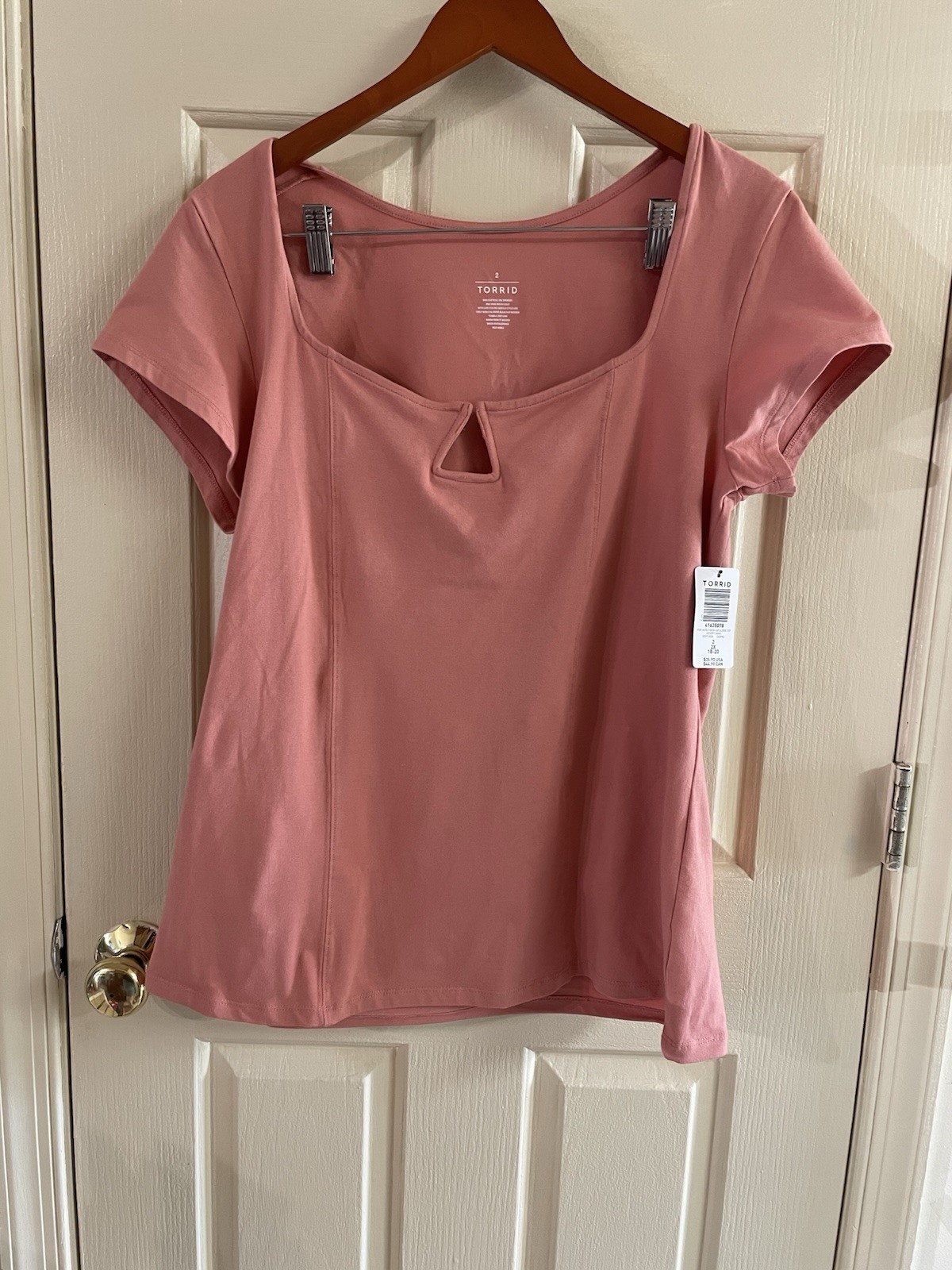 Torrid Women’s Plus Size 2X Pink Knit Notch Neck Cap Sleeve Keyhole Top