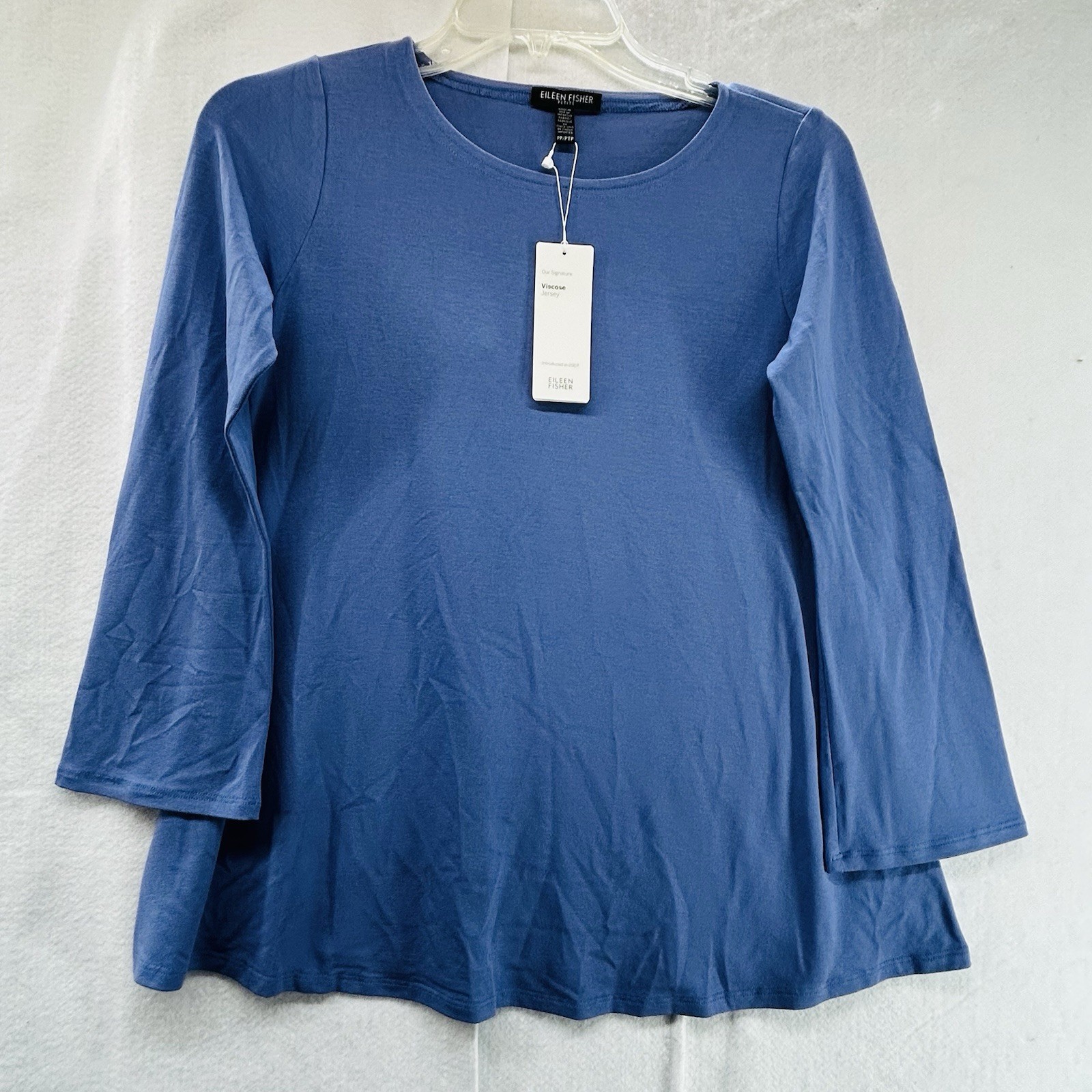 NWT Eileen Fisher Wide-Sleeve Ballet-Neck Viscose Jersey Top Periwinkle Size PP