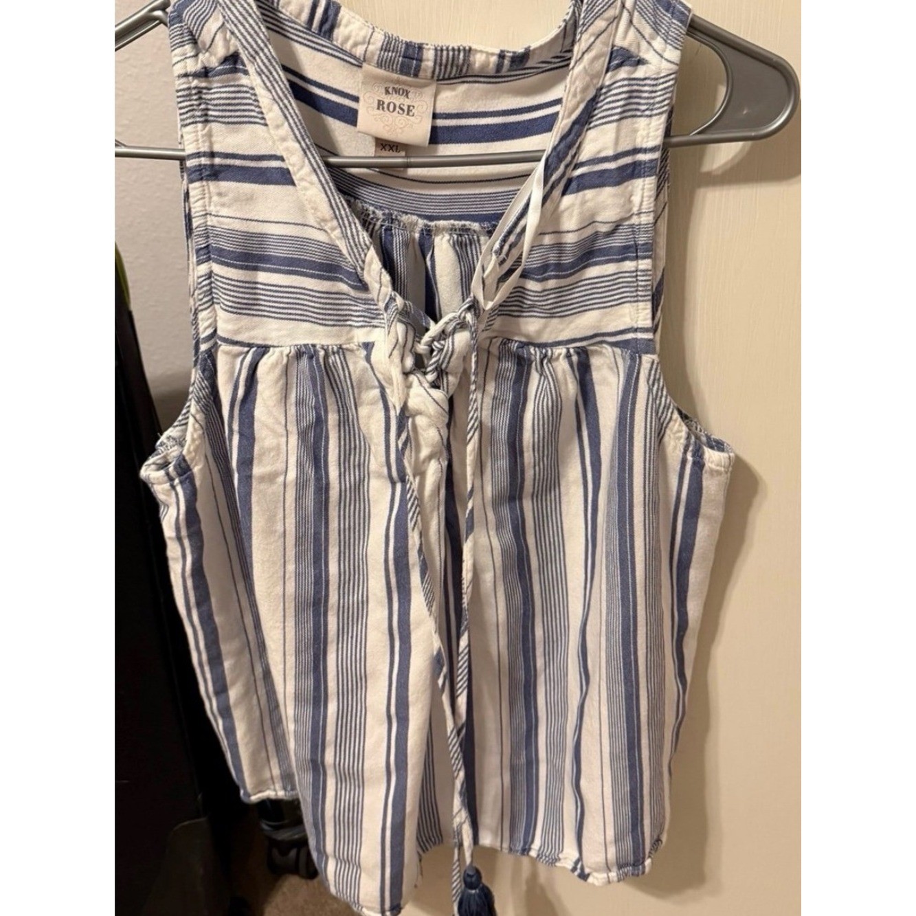 Knox Rose Women’s Blue & White Striped Tie-Front Tank, sleeveless summer XXL