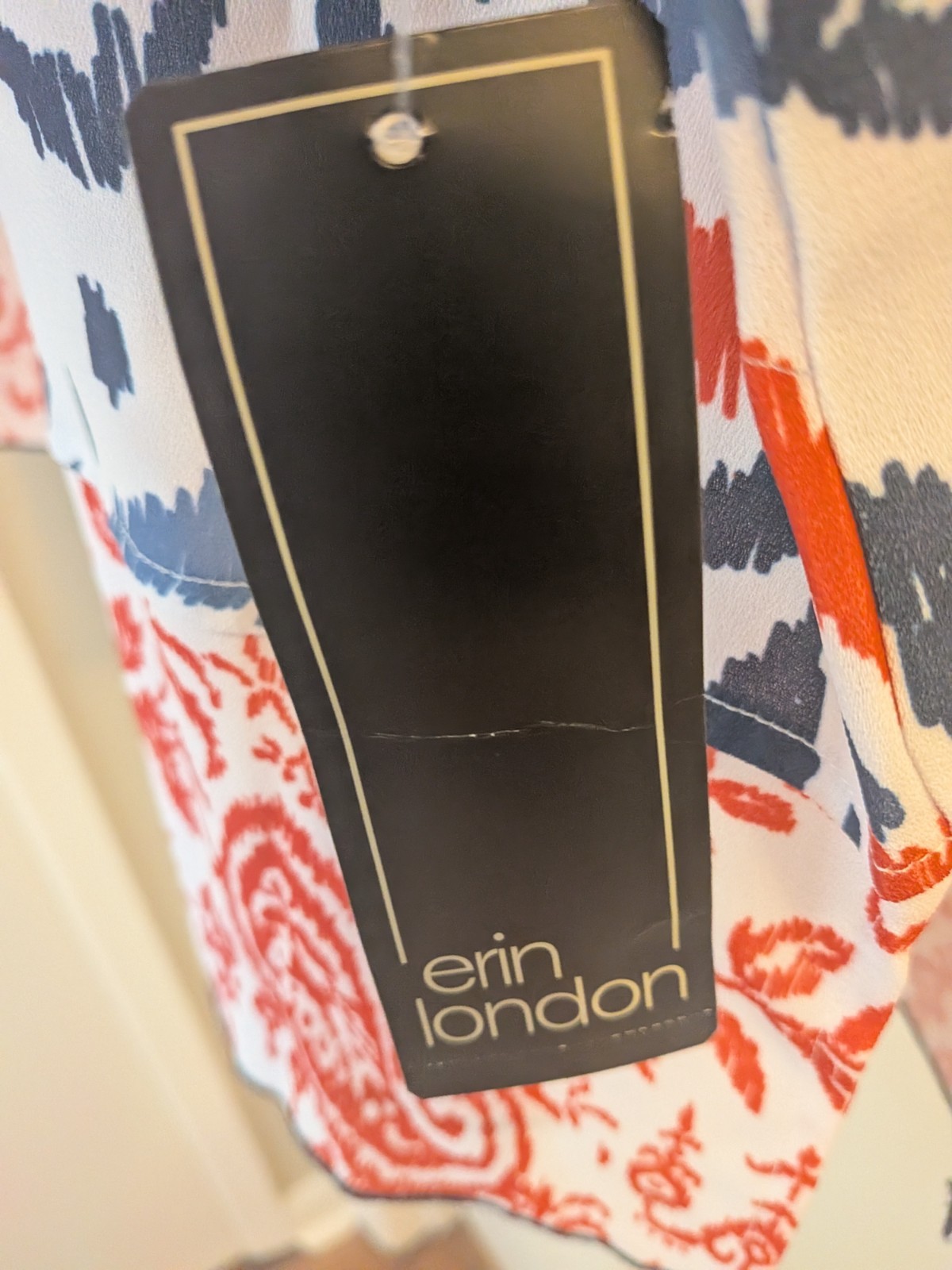 Erin London RELAXED R/W/B Print SS Slight Sheer Sz. L Blouse New w/Tags