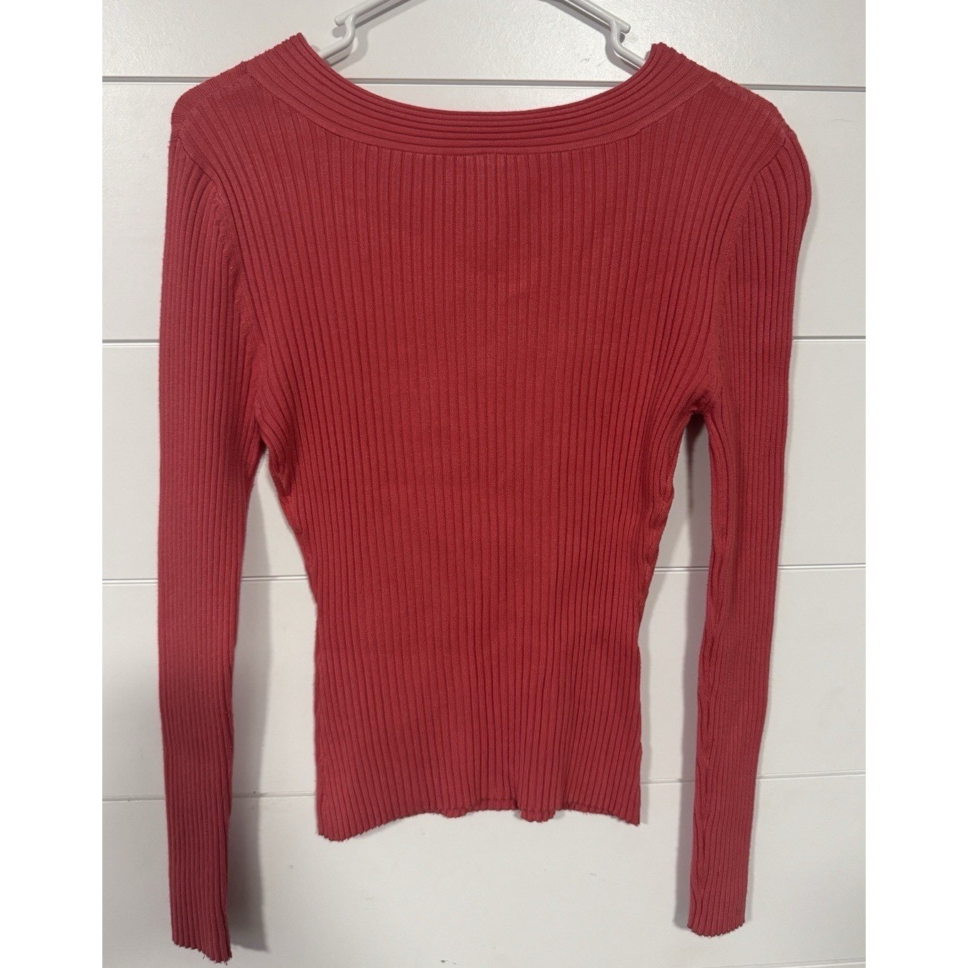 Y2K Vintage Fashion Bug Coral Ribbed Knit Keyhole Top Stretch Fitted Size M