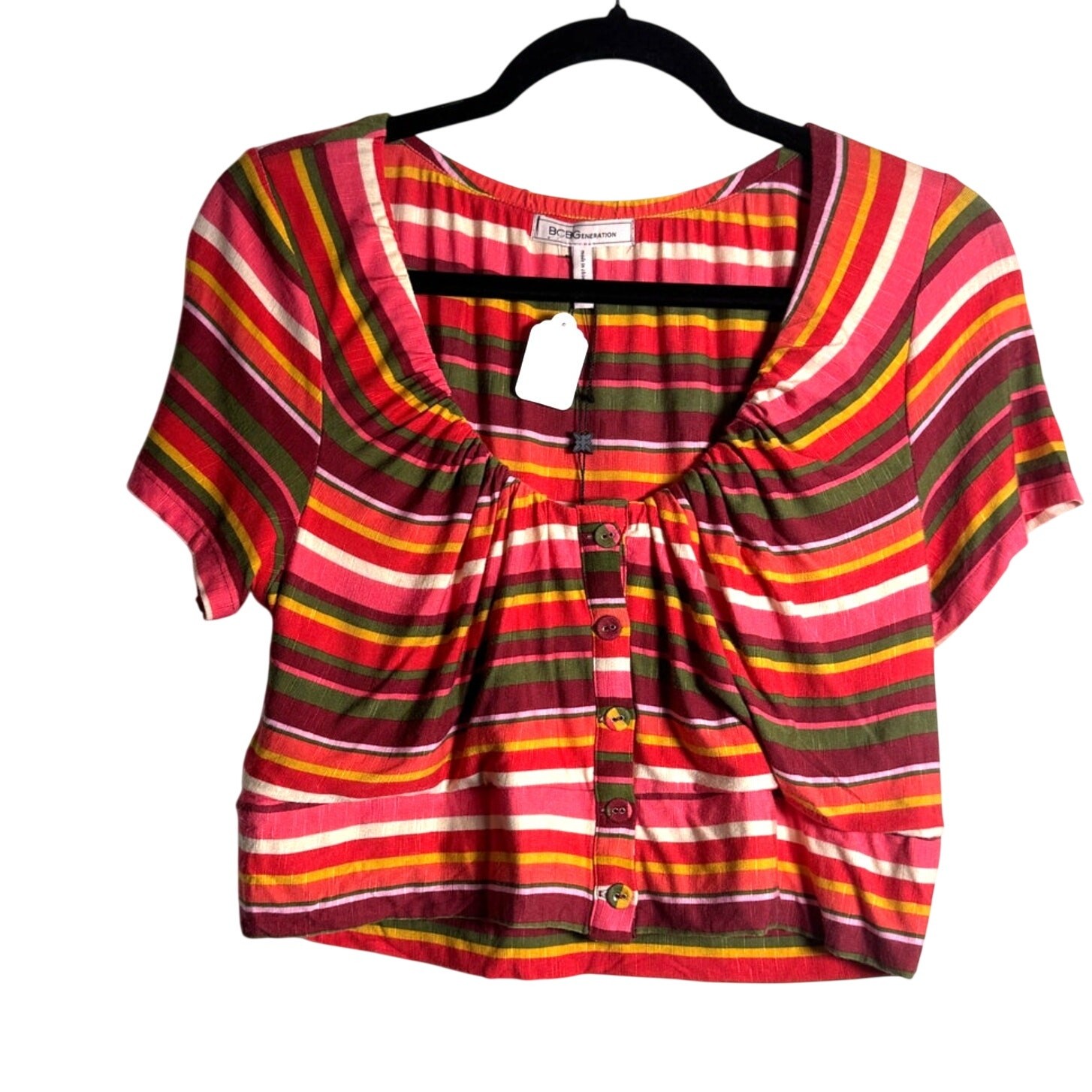 BCBGeneration Variegated Striped Top NWT $78 Short Sleeve Cropped Size M