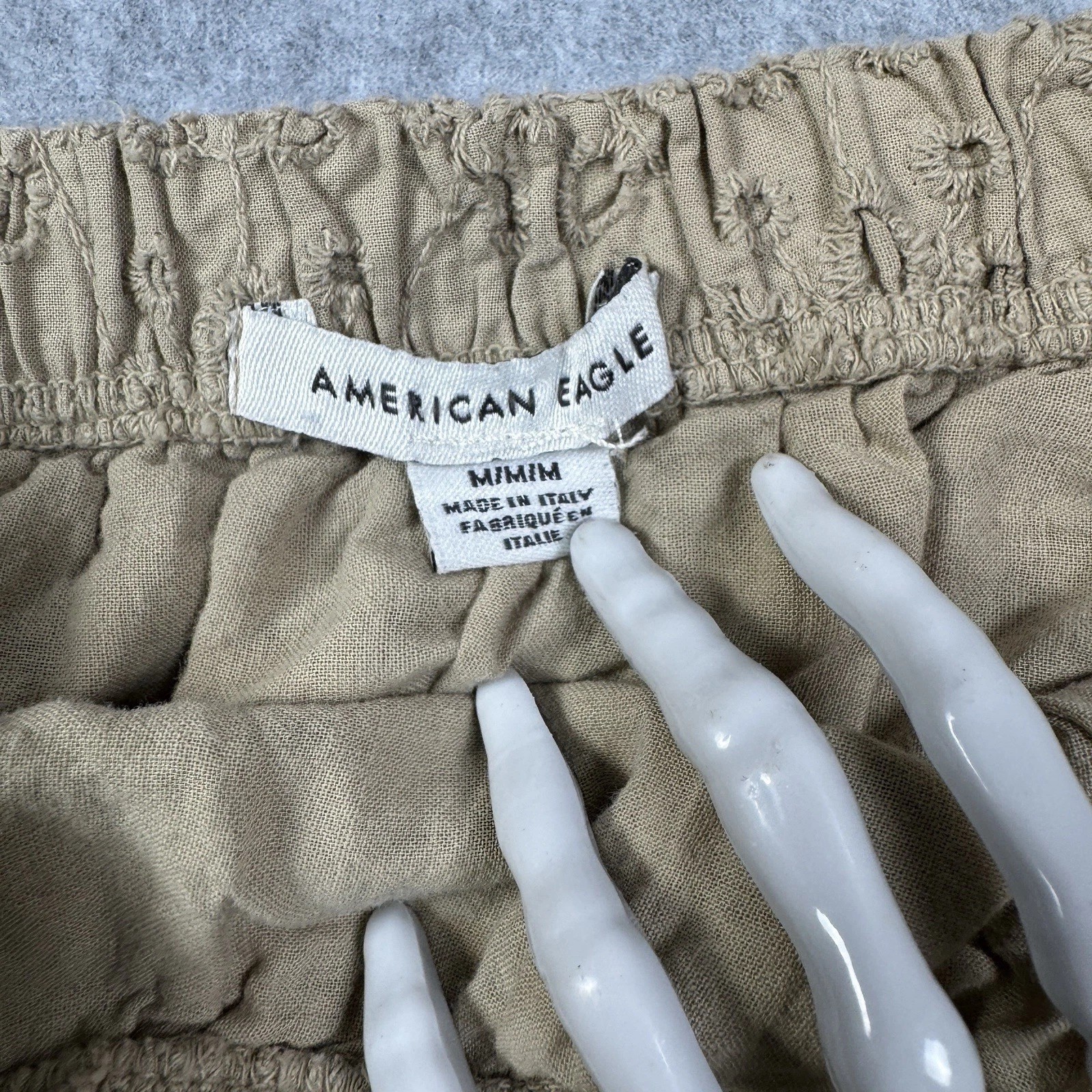 American Eagle Eyelet Embroidered Peplum Tank Top Boho Cottagecore Beige M Y2K