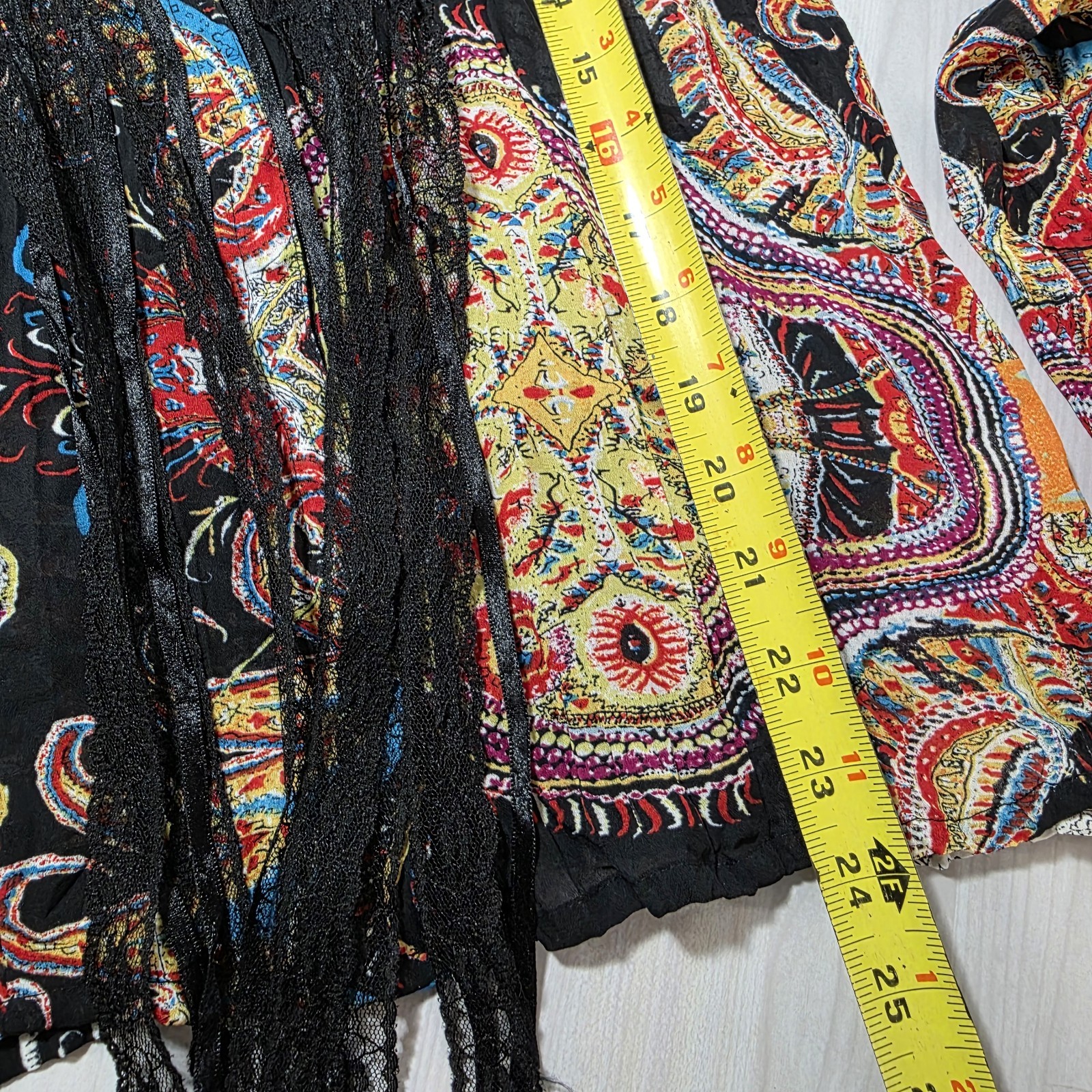 Violet & Claire Womens L Blouse Black Sheer Paisley Lace Trim Boho Western Top