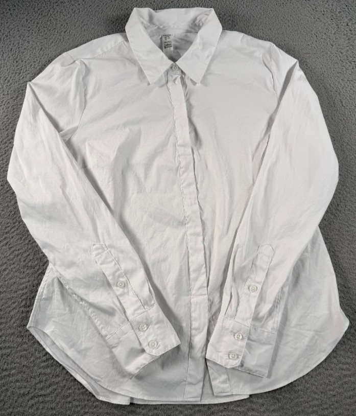 Spanx Poplin No Gape Shirt Womens Large White Tailored Button Down Stretch