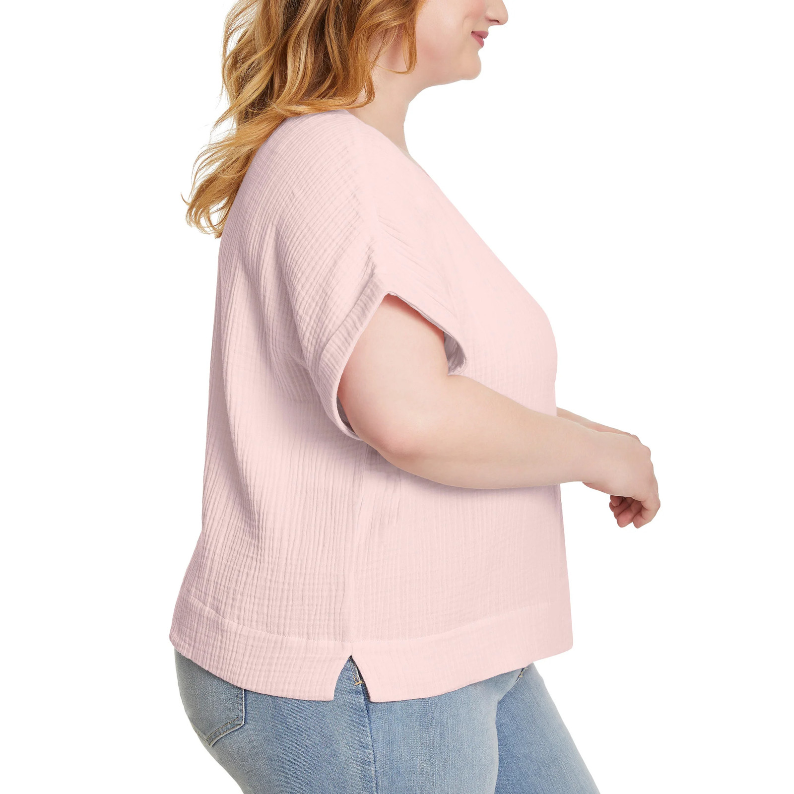 Gloria Vanderbilt Women’s Cotton Gauze Pullover Top Double Rolled Cuff Sleeve