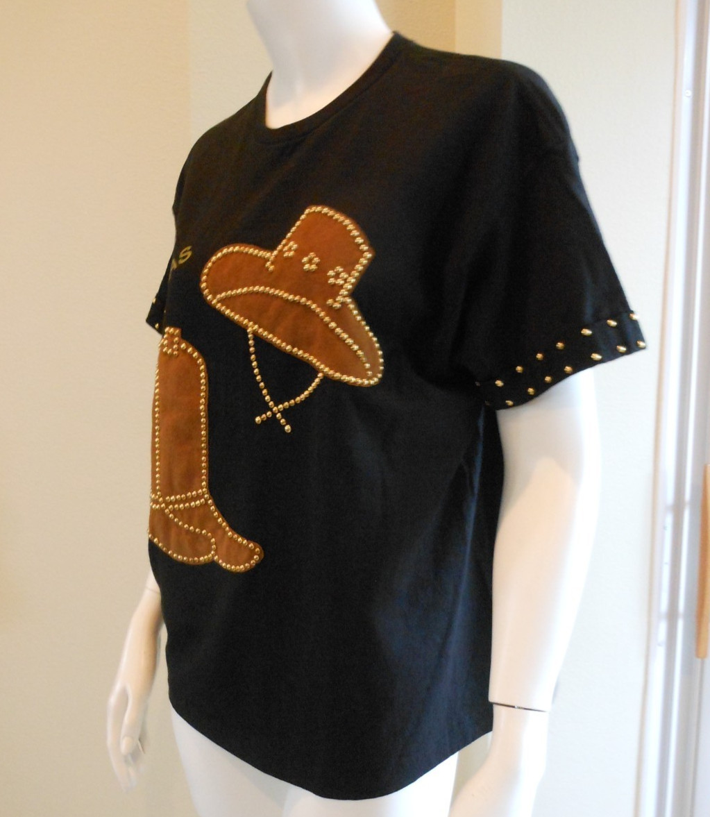Single Stitch T Shirt Size M/L Vegas Cowboy Theme Hand Detail OOAK VTG